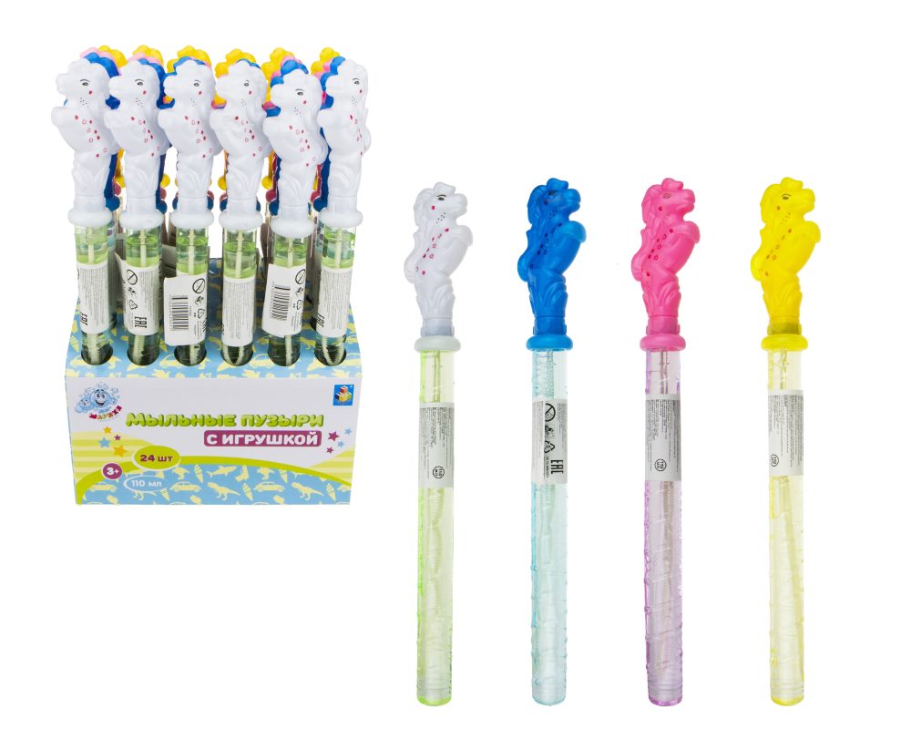 Мыльные пузыри с игрушкой 1TOY Мы-шарики! Лошадка, 110 мл, 4 цвета в ассортименте