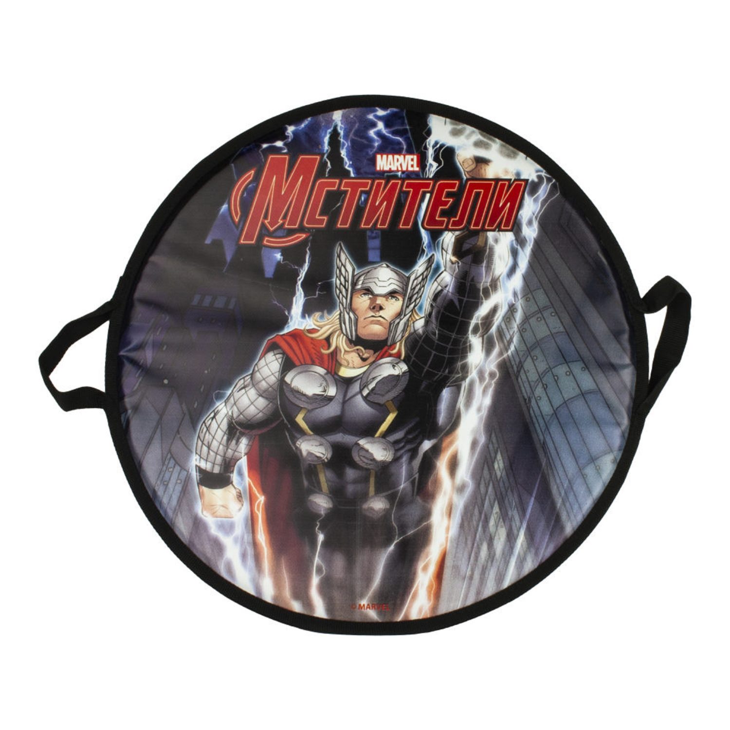 Ледянка мягкая, большая, круглая, с крепкими ручками, для катания с горки, для мальчика, девочки Marvel Thor Тор, 45 см