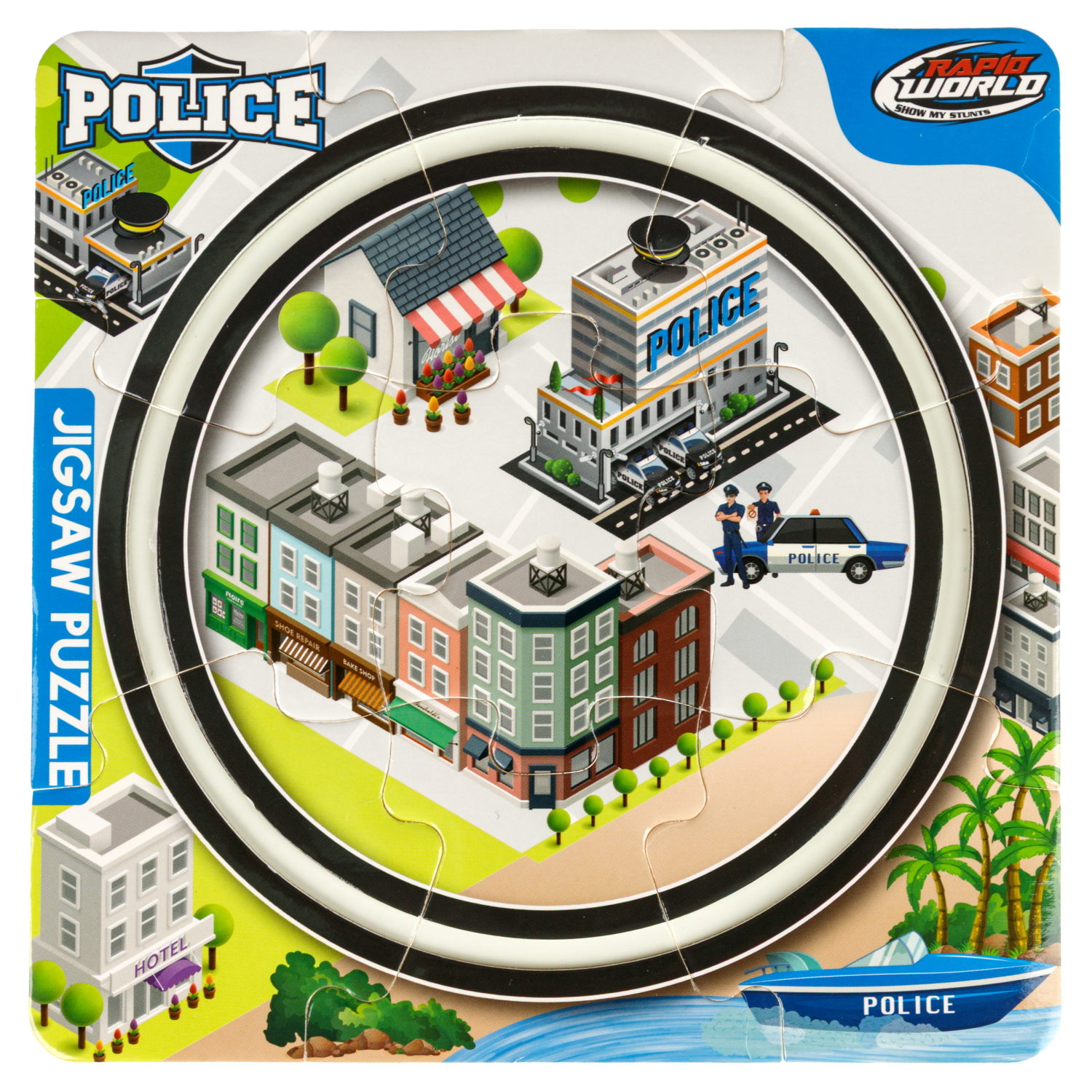 1toy игровой набор пазл-трек "Экстренные службы" с машинкой, 2 вида, в контейнере, 15 деталей