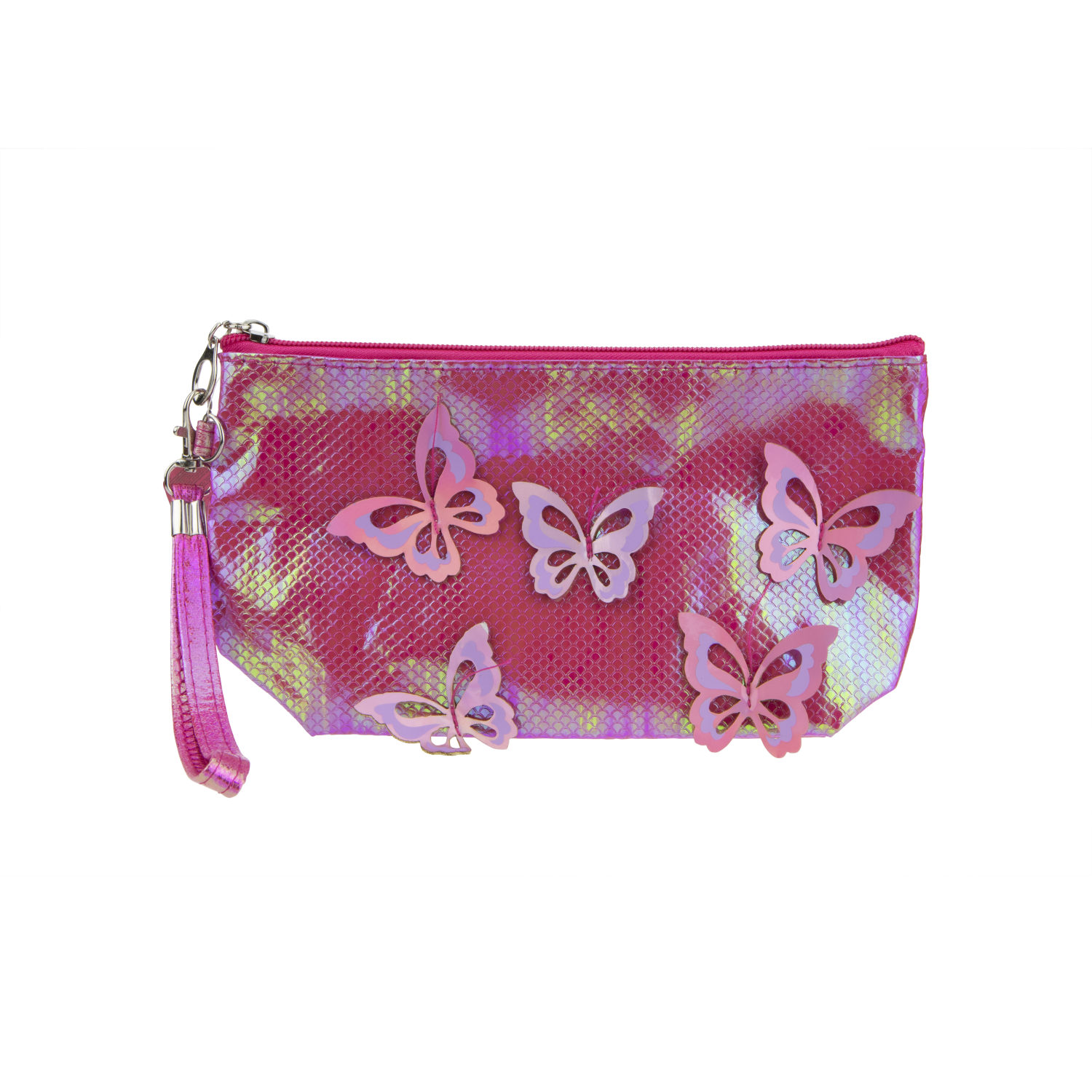 Пенал школьный, косметичка LUKKY для девочек, девушек, розовая, с накладными бабочками, с ремешком, 24х13 см