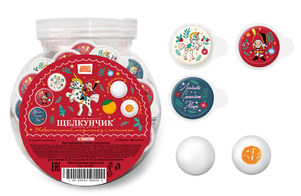 ЩЕЛКУНЧИК жевательный мармелад с начинкой, блок 50 шт. (10г х 50 х 12)