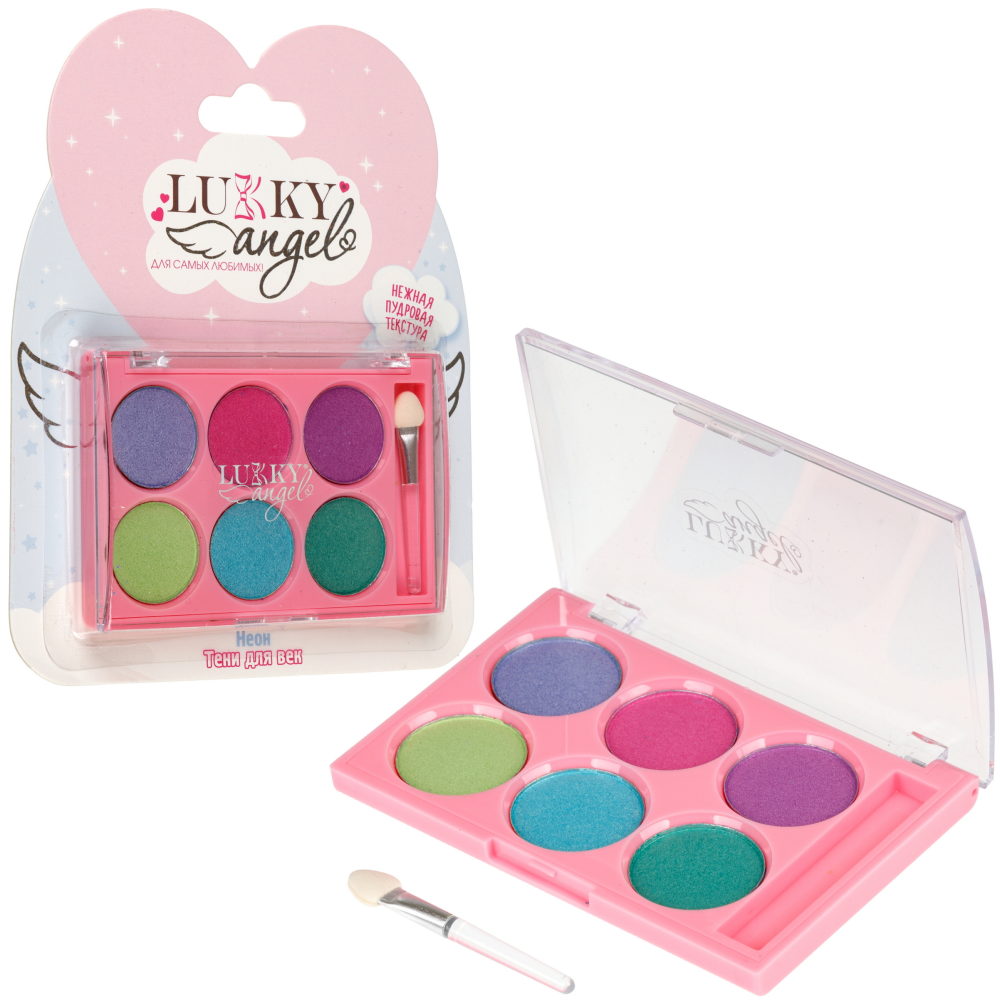 Тени для век детские пудровые Lukky Angel «Неон», 6 цветов, 7,8 г