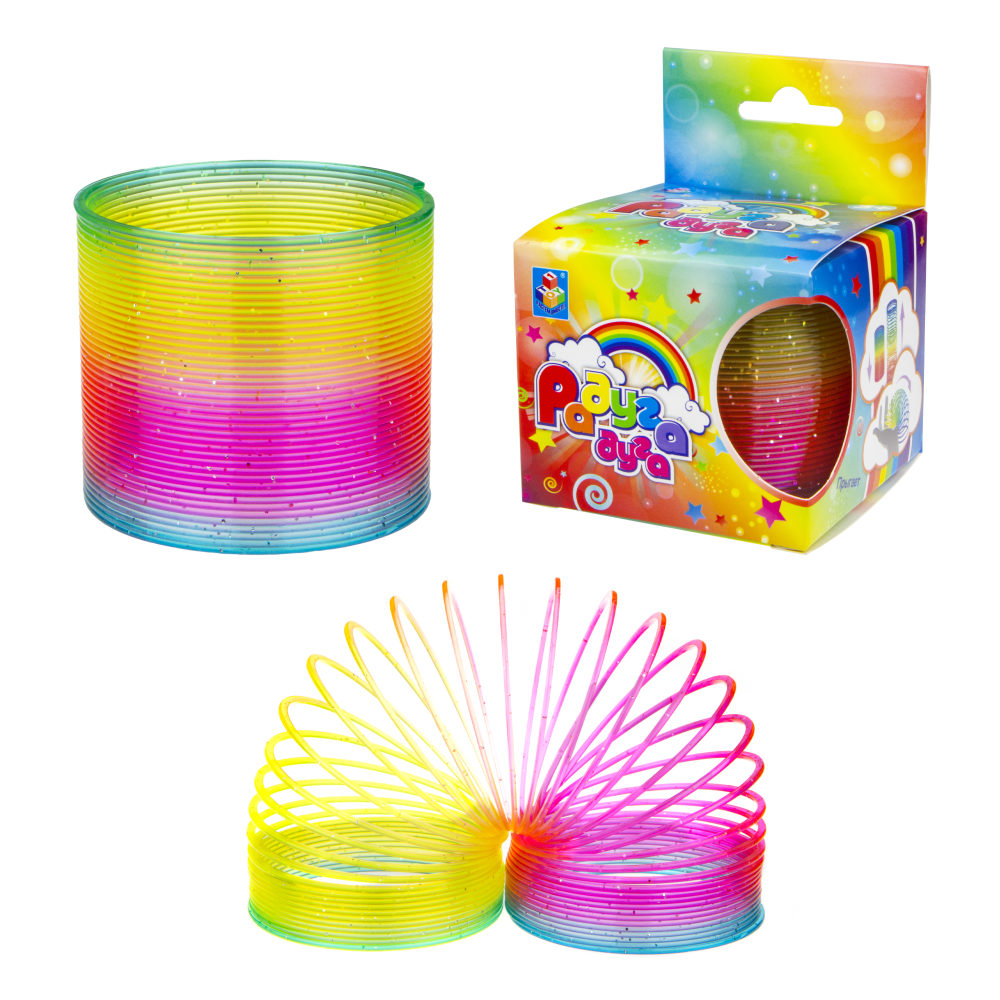 1toy пружинка Радуга-Дуга блестки неон. 7,6*6,5см.в кор.8*8*10,5см