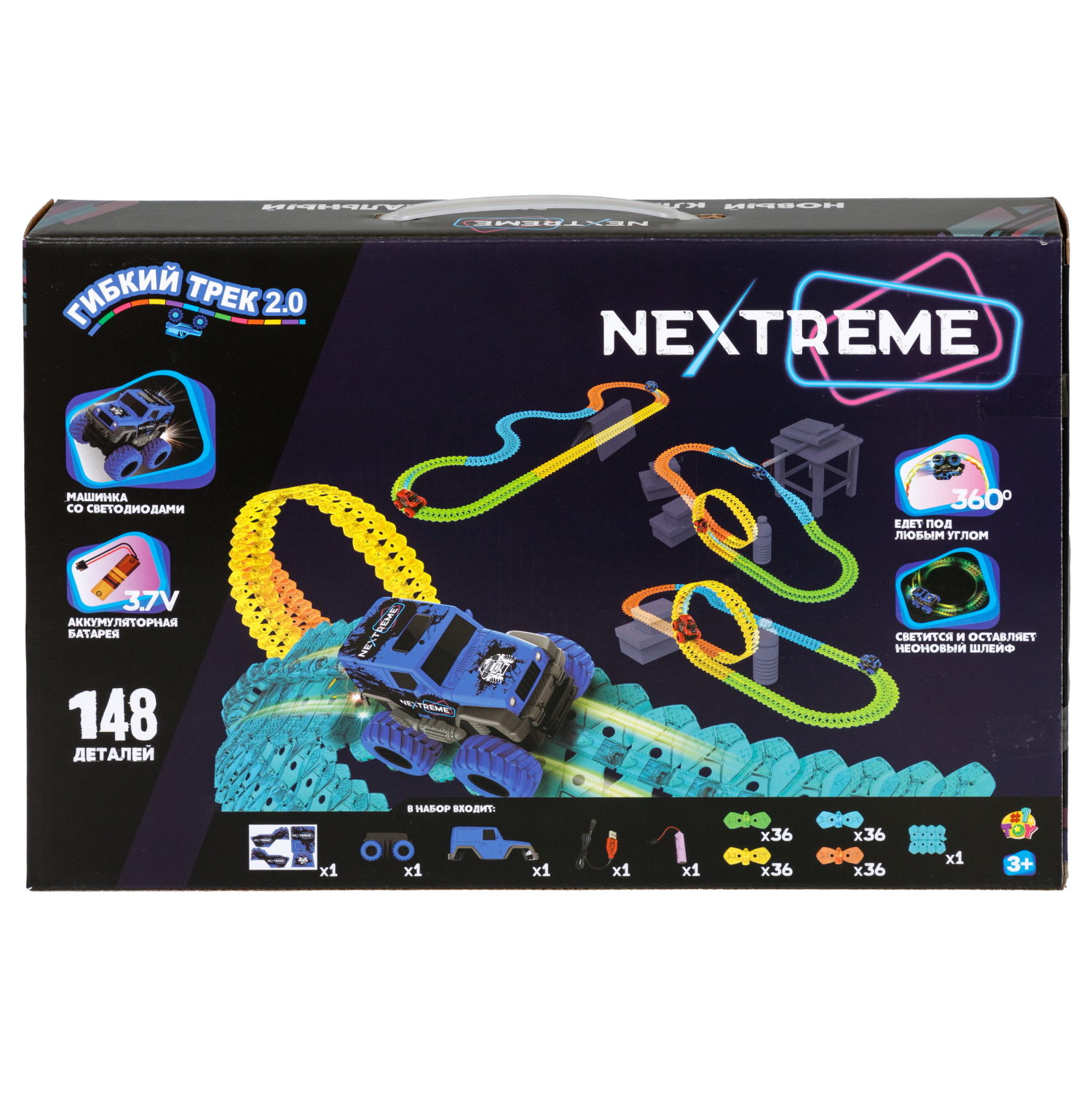 1TOY NEXTREME Гибкий трек 148 деталей, внедорожник синий с аккумуляторной батареей