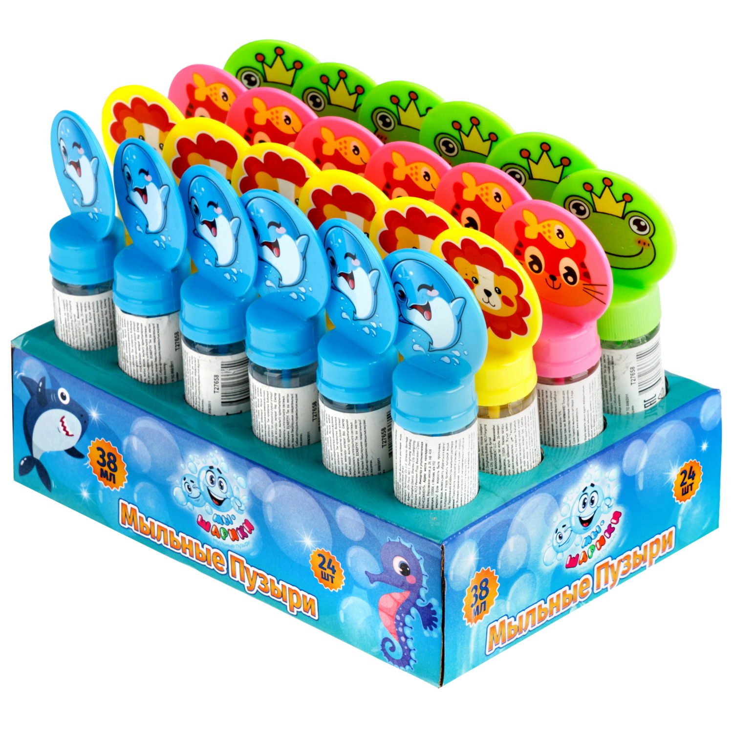 1toy Мы-шарики! мыл. пузыри колба с кругляшом зверята, 38 мл, 24 шт в д/б
