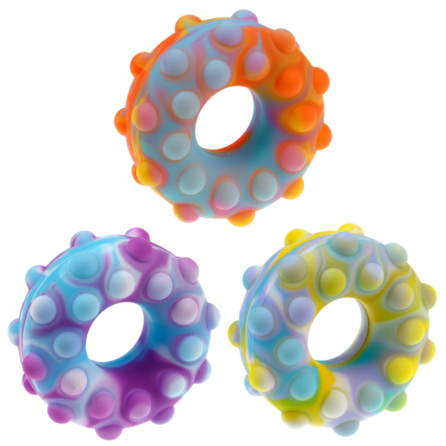 1toy Жмяка Hit Pop It  "Пончик" 7 см (жёлтый, фиолетовый, голубой)