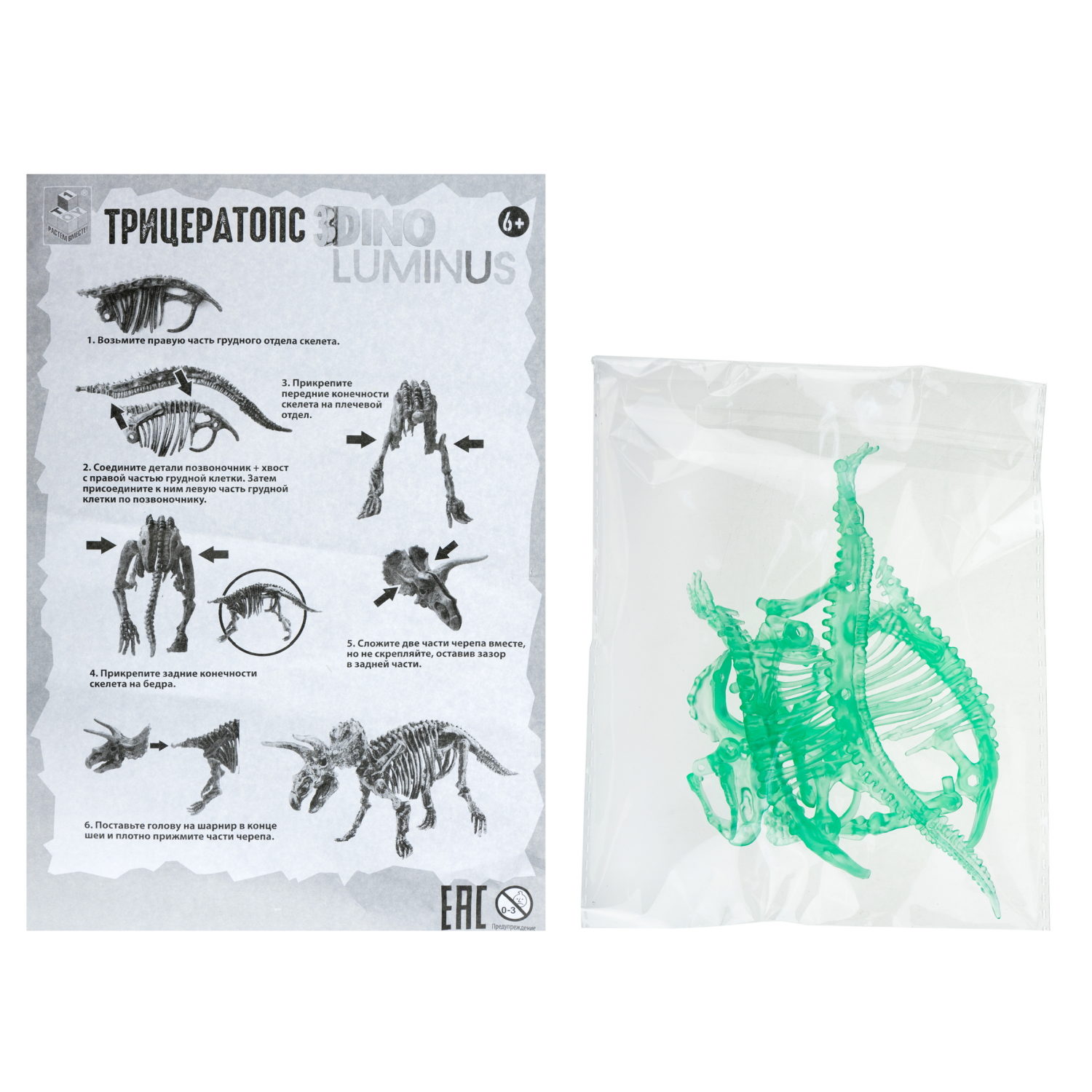 1toy "3DINO LUMINUS", люминесцентные динозавры, 6 видов, 12 шт/дисплей бокс