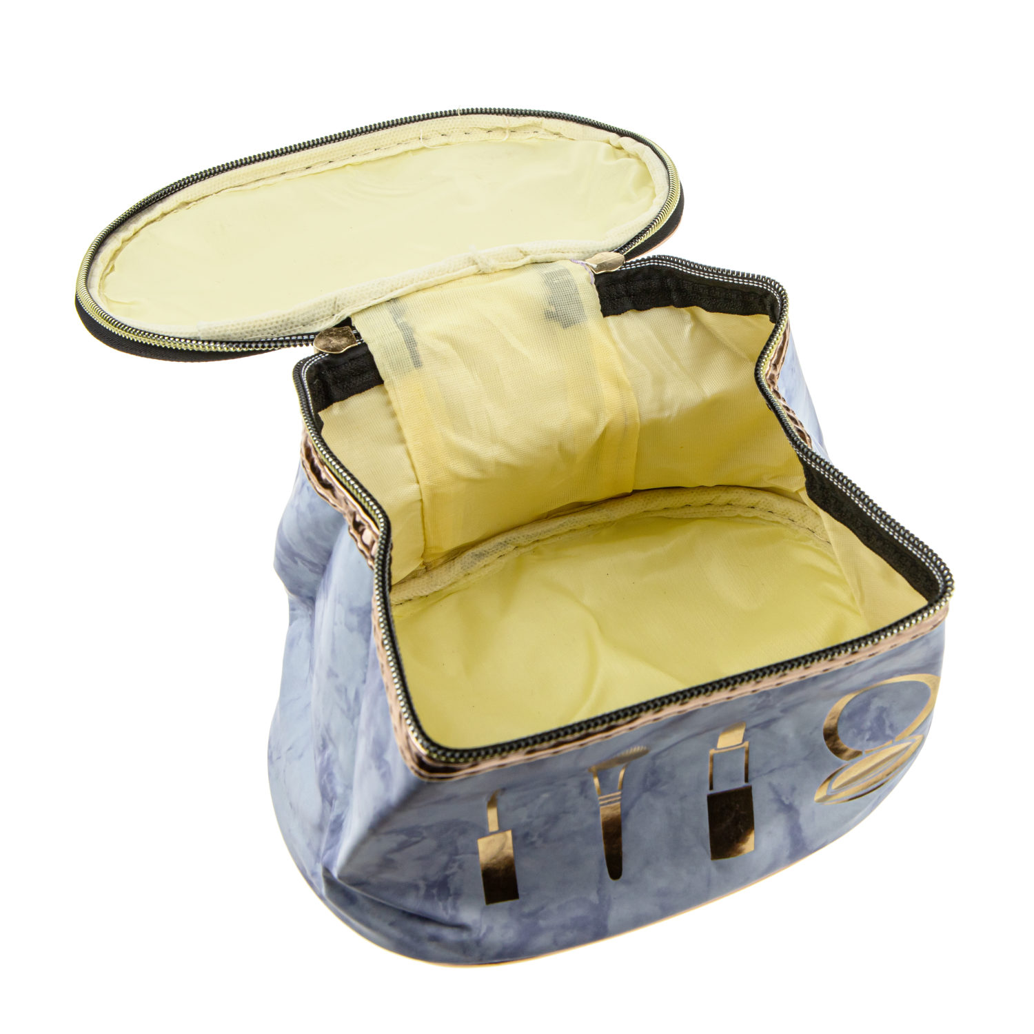 Пенал школьный, косметичка LUKKY для девочек, девушек, мраморная с золотом, голубая, 21х23х16 см