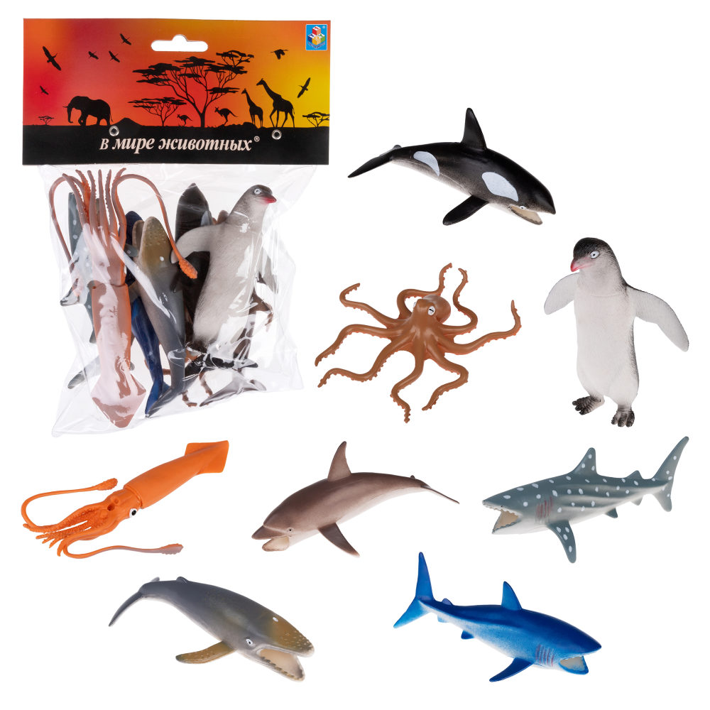 Набор фигурок 1TOY "В мире животных", морские животные океанов, 8 шт., 10 см