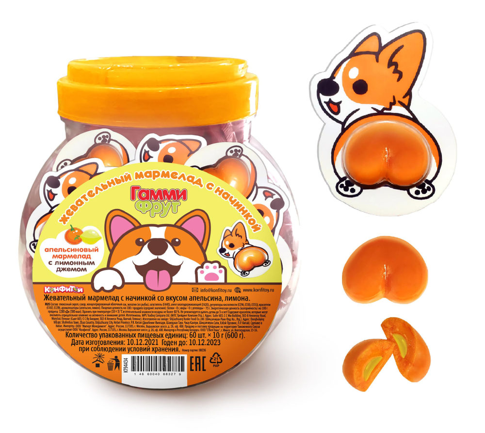 ГАММИ ФРУТ Корги жевательный мармелад с лимонным джемом, блок 60 шт. (10г х 60 х 8)