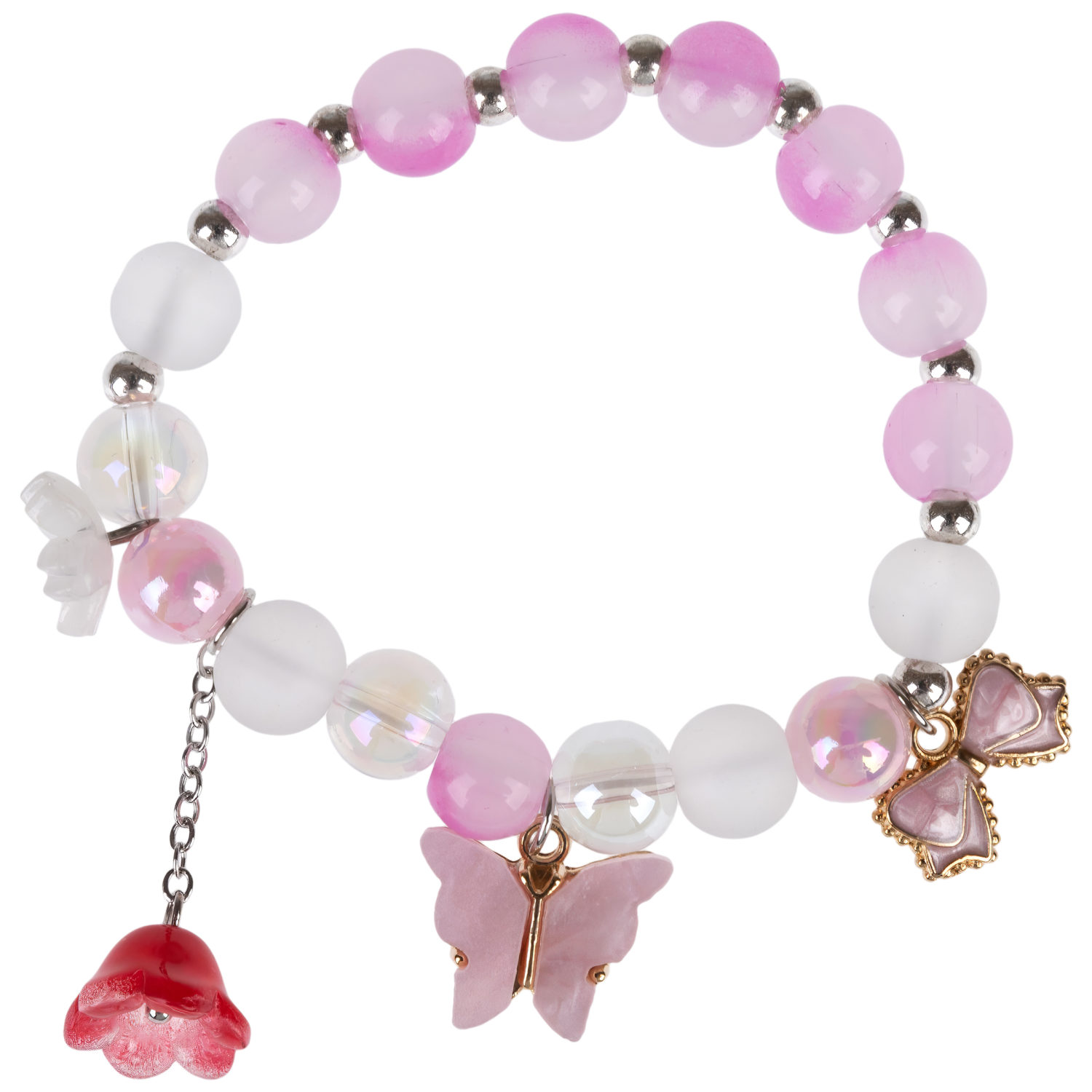 Браслет из полупрозрачных бусин Lukky Fashion "Матовая бирюза" с 3 шармиками