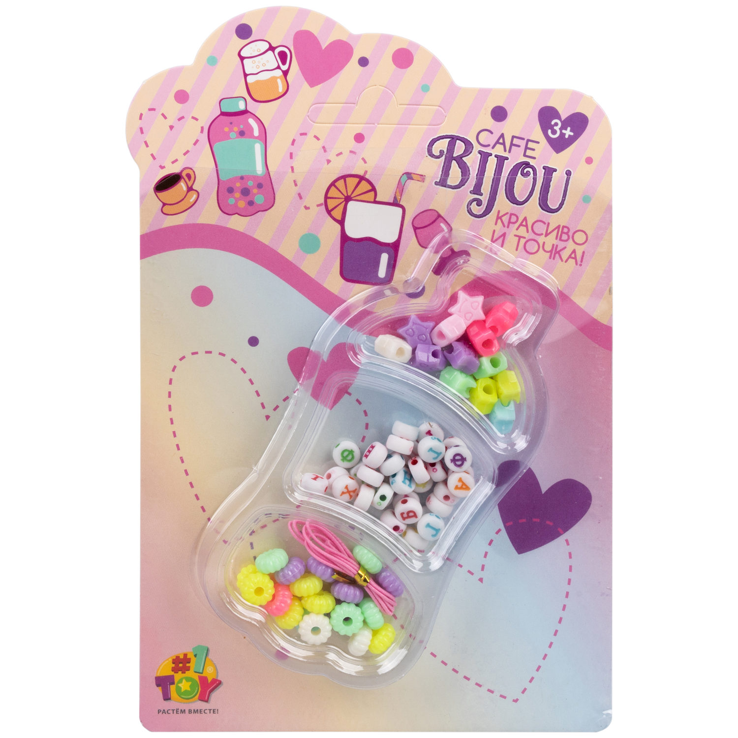 1TOY наб.бусин."Café Bijou" напитки 5 видов в асс., блистер 12*19см, 20 шт.в дб.