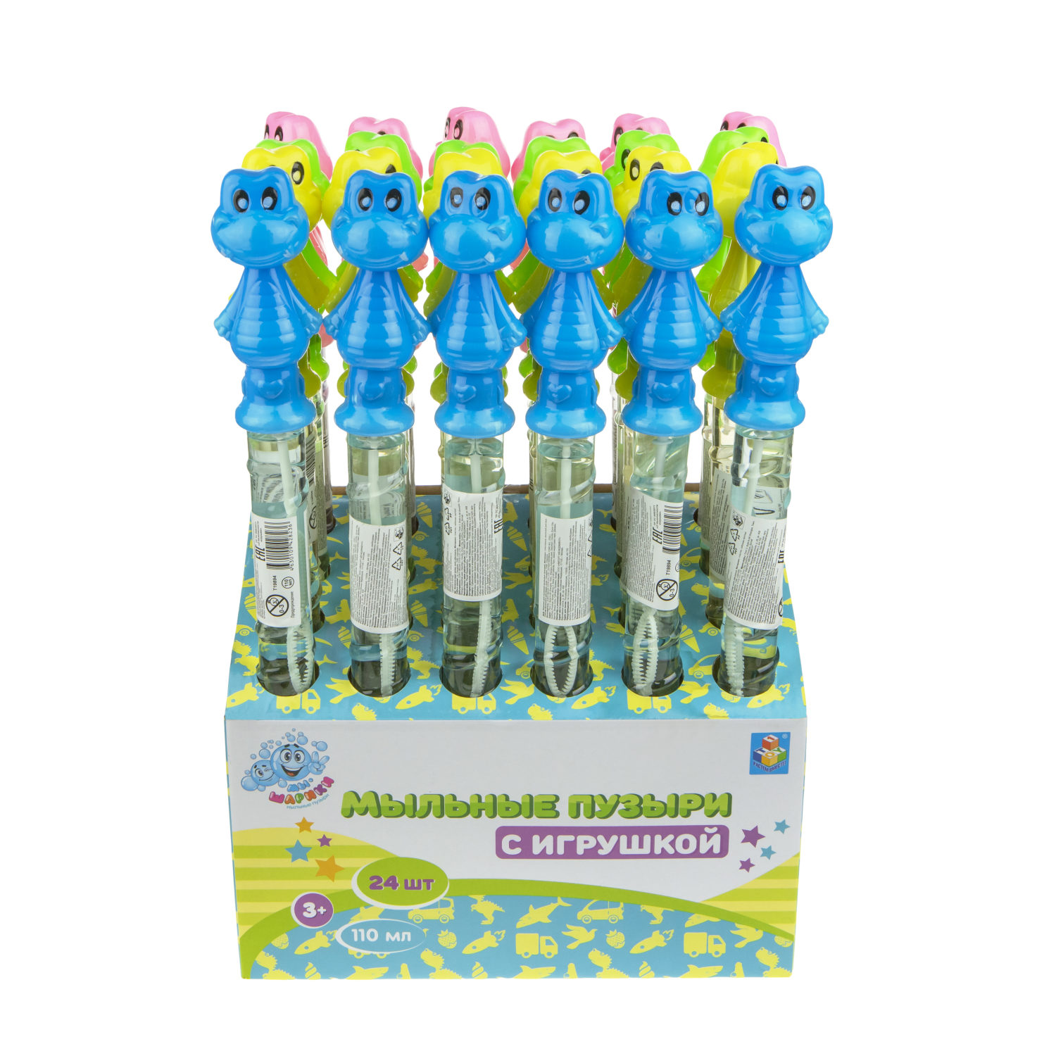 Мыльные пузыри с игрушкой 1TOY Мы-шарики! Крокодил, 110 мл, 4 цвета в ассортименте