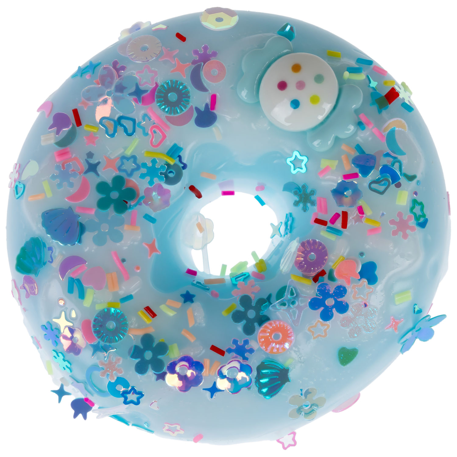 Игрушка-антистресс 1TOY Крутой замес «Няшка-вкусняшка», «Пончик с посыпкой», с колокольчиком, голубой