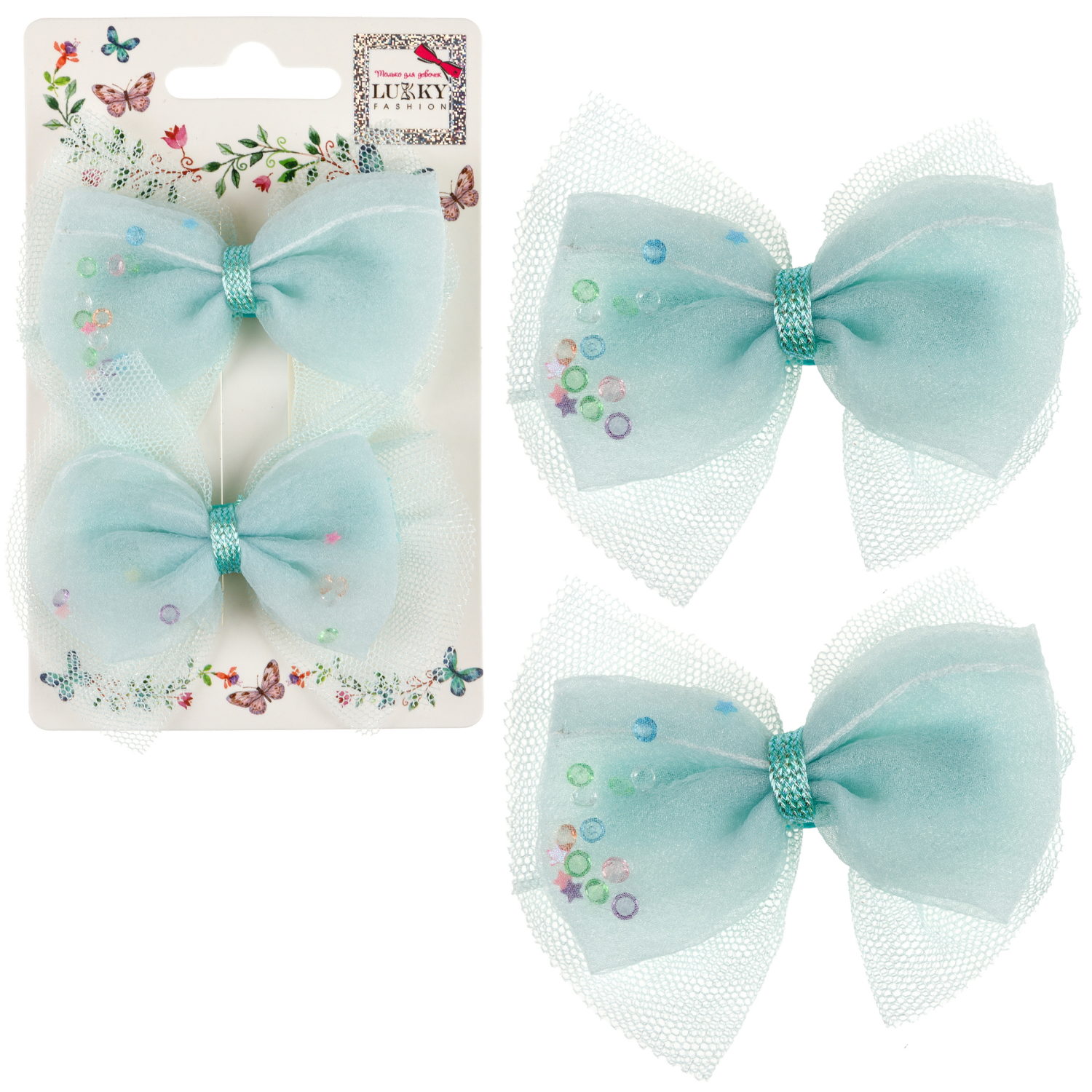 Заколки для волос Lukky Fashion Бантик Шифон и Шёлк, детские, для девочки, зажимы, 3 цвета в ассортименте, набор 2 шт.