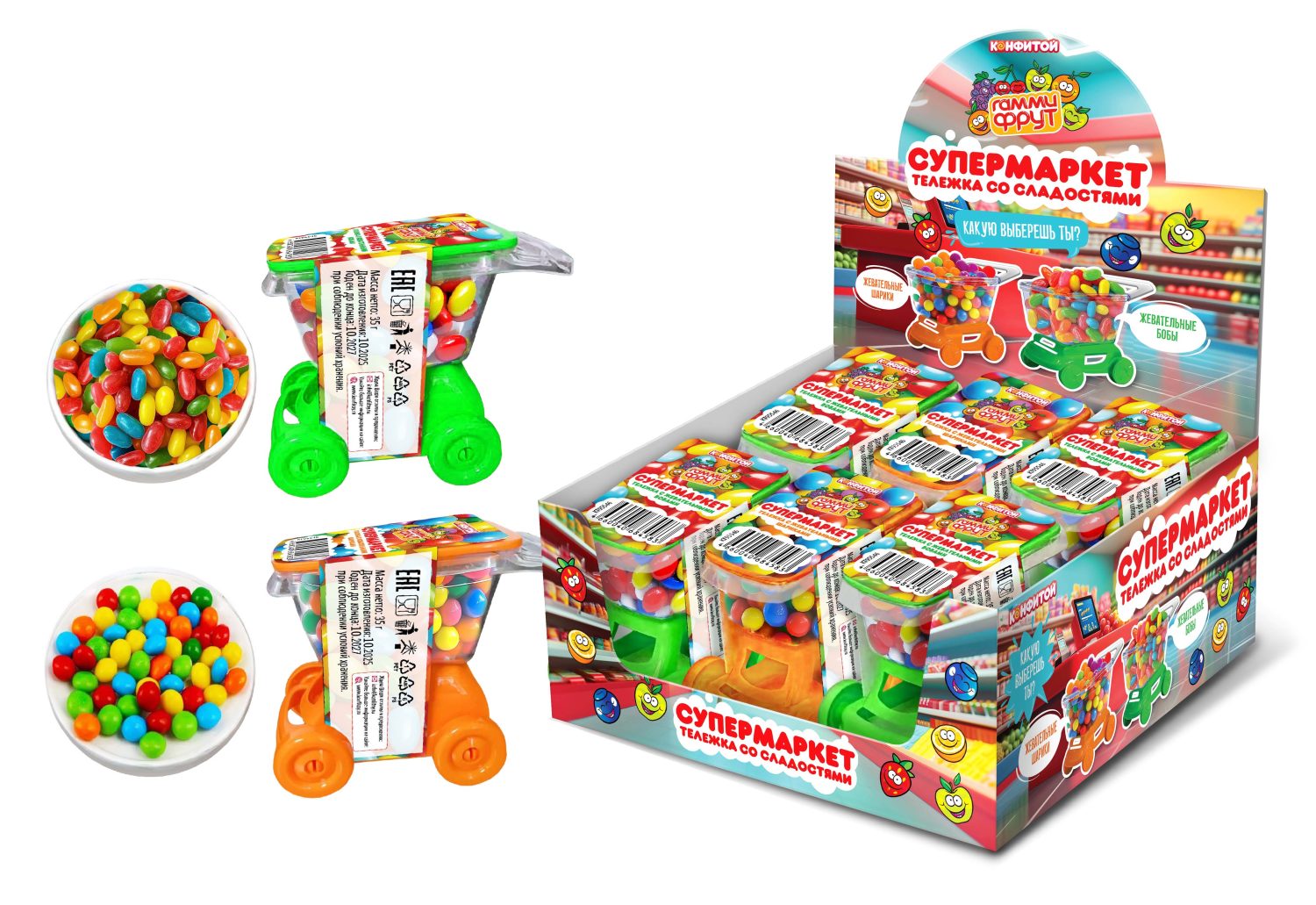 ГАММИ ФРУТ Супермаркет тележка со сладостями, блок 6 шт. (35г х 6 х 12)