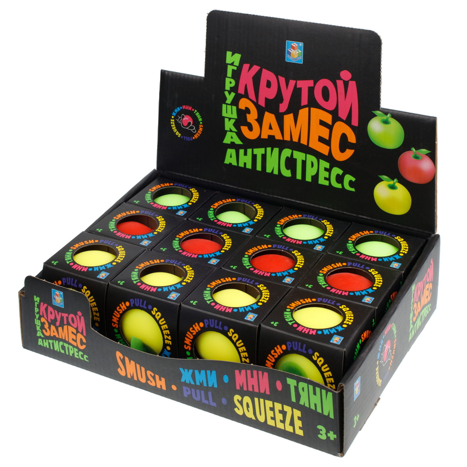 Антистресс-игрушка для рук 1TOY Крутой замес Яблоко, 3 вида в ассортименте, 6,5 см