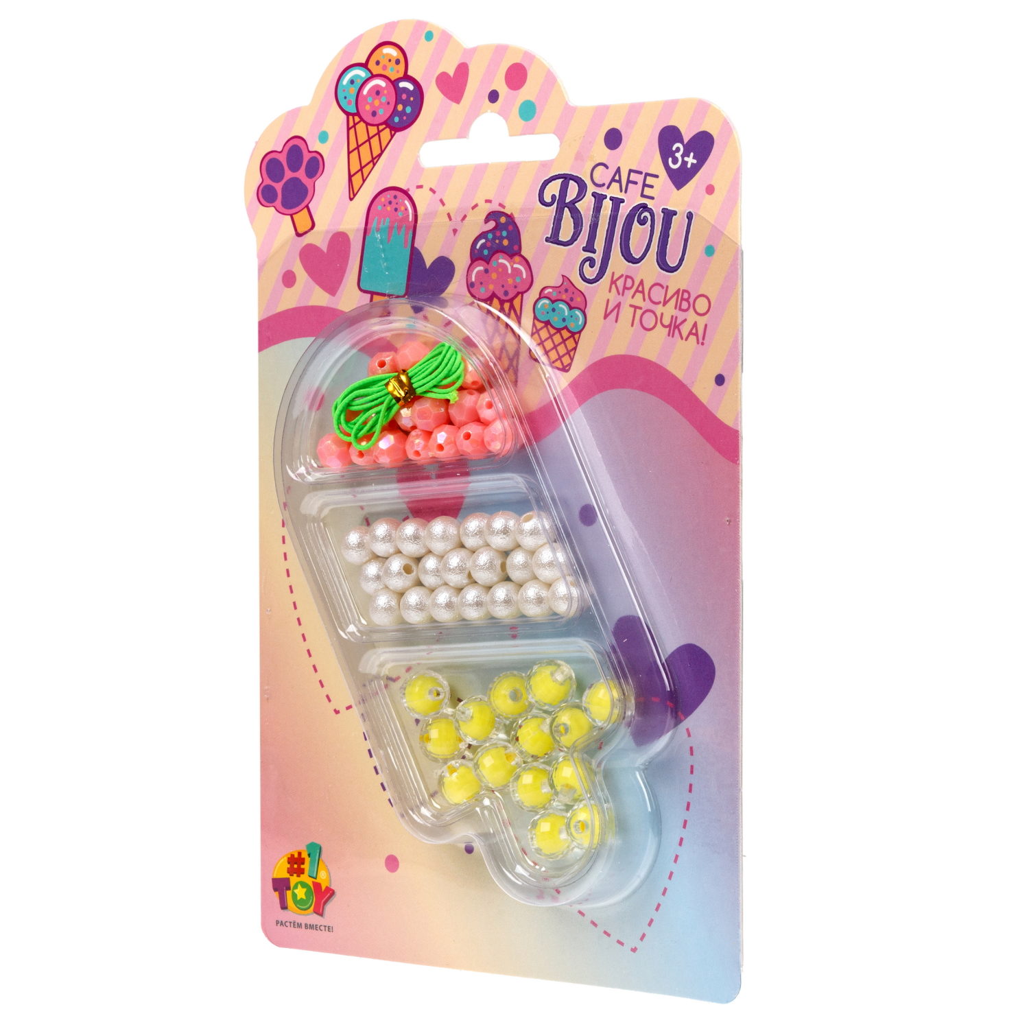 1TOY наб.бусин."Café Bijou" мороженое 5 видов в асс., блистер 12*19см, 20 шт.в дб.