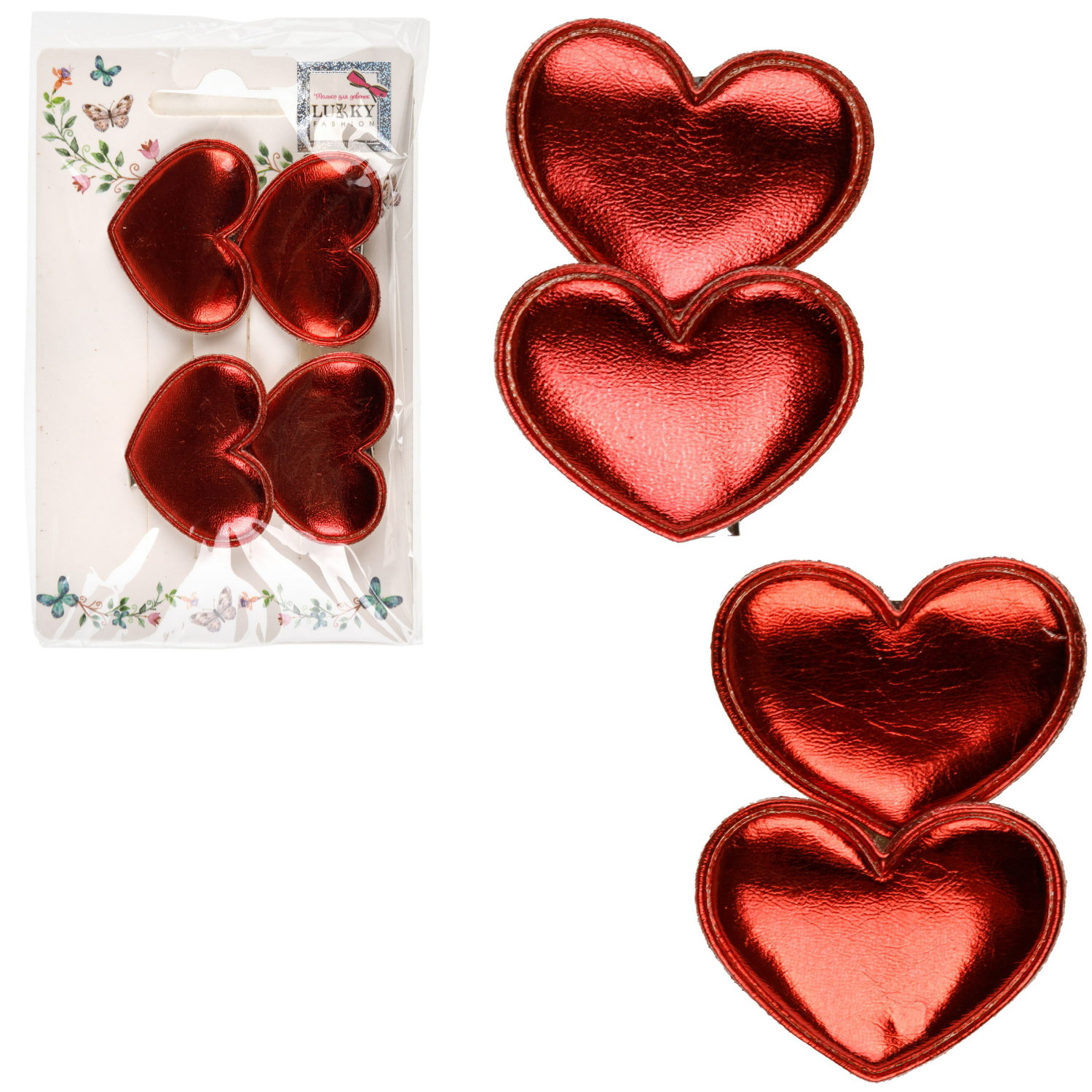 Заколки для волос Lukky Fashion Сердечки, детские, для девочки, зажимы, 4 цвета в ассортименте, набор 2 шт.