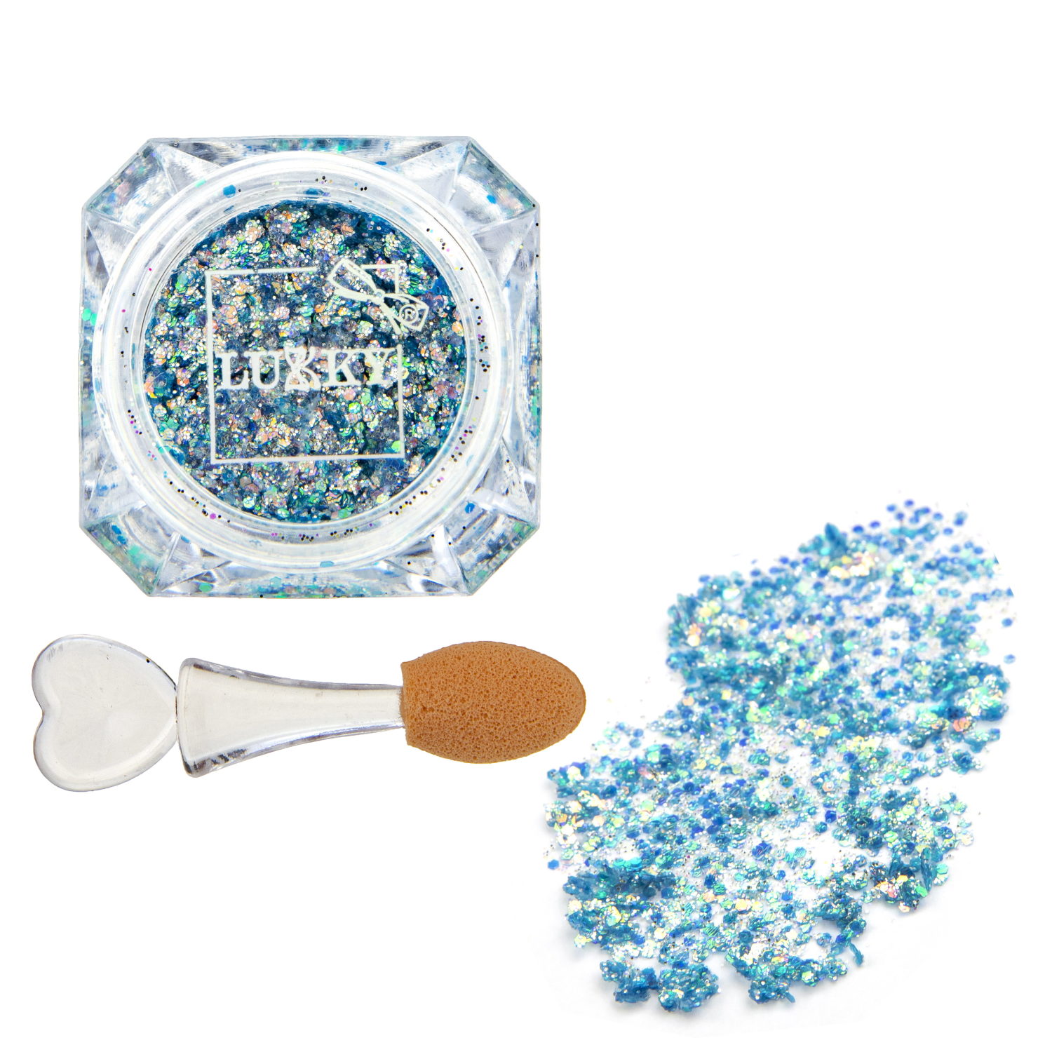 Клейкие блёстки LUKKY для лица и тела сухие, спрессованные, цвет "Лазурит", синие, с аппликатором