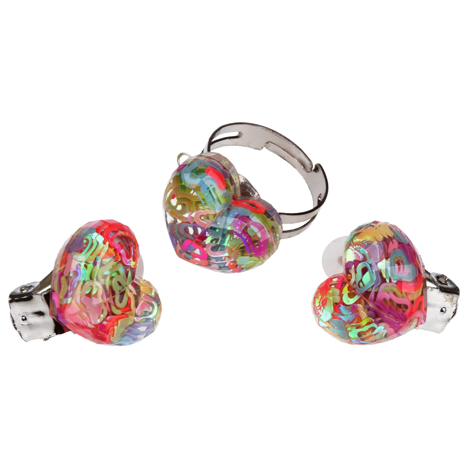 Набор украшений из цветных бусин Lukky Fashion, 3 браслета и клипсы "Сердечко"