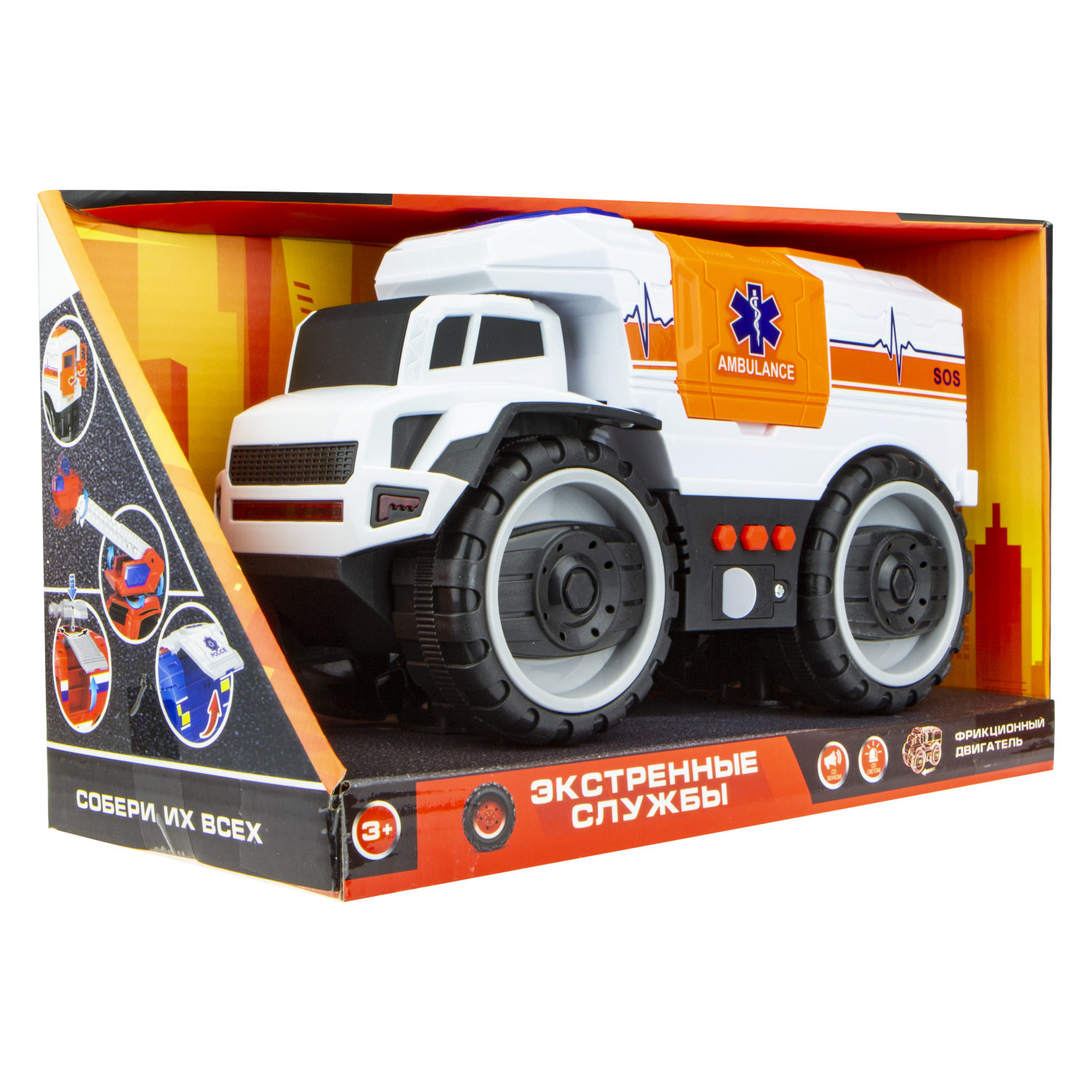 Скорая помощь машинка 1TOY Экстренные службы грузовик со светом и звуком