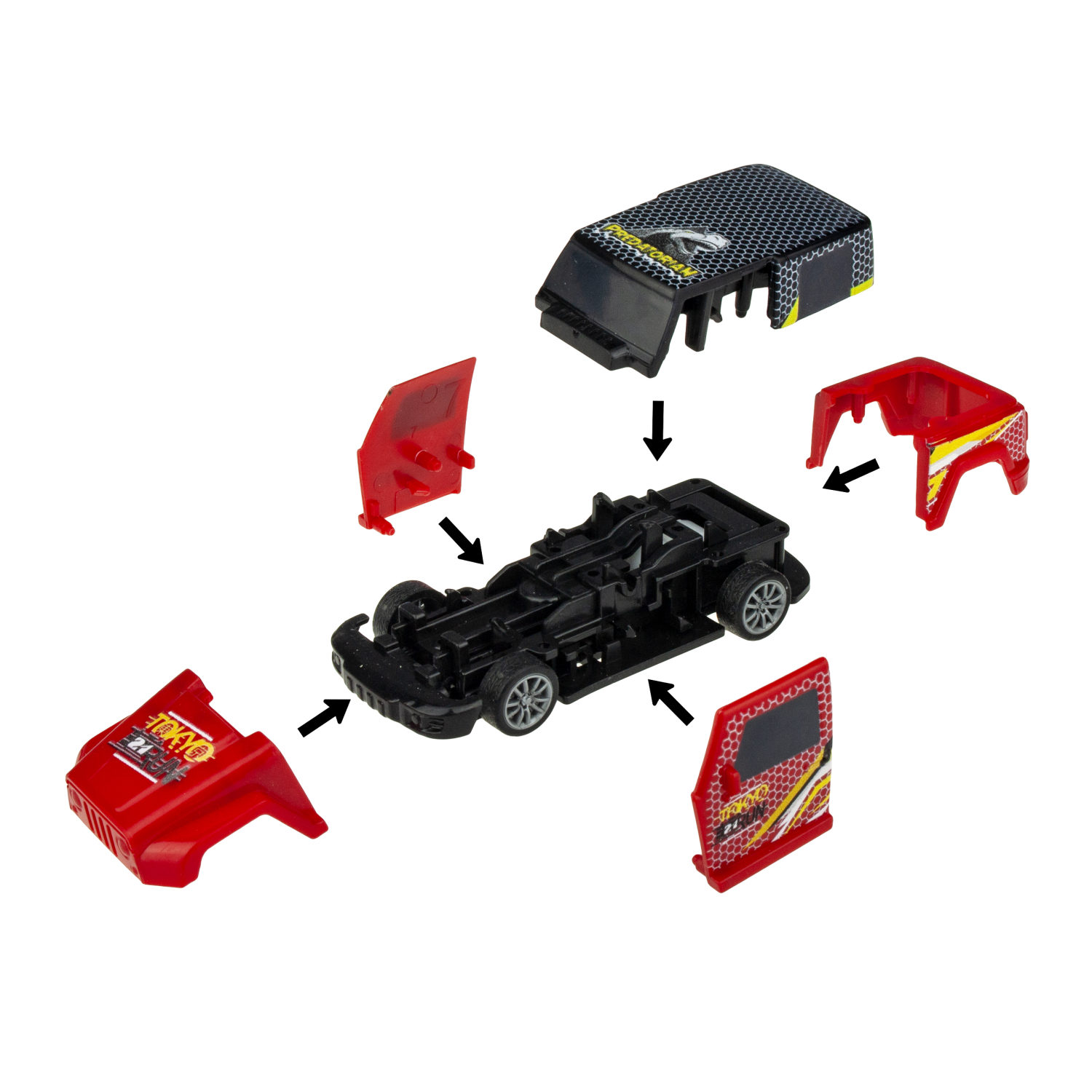 Машинка инерционная 1TOY CrashFest Predatorian 2в1, разборная, гоночная, спортивная, 10 см