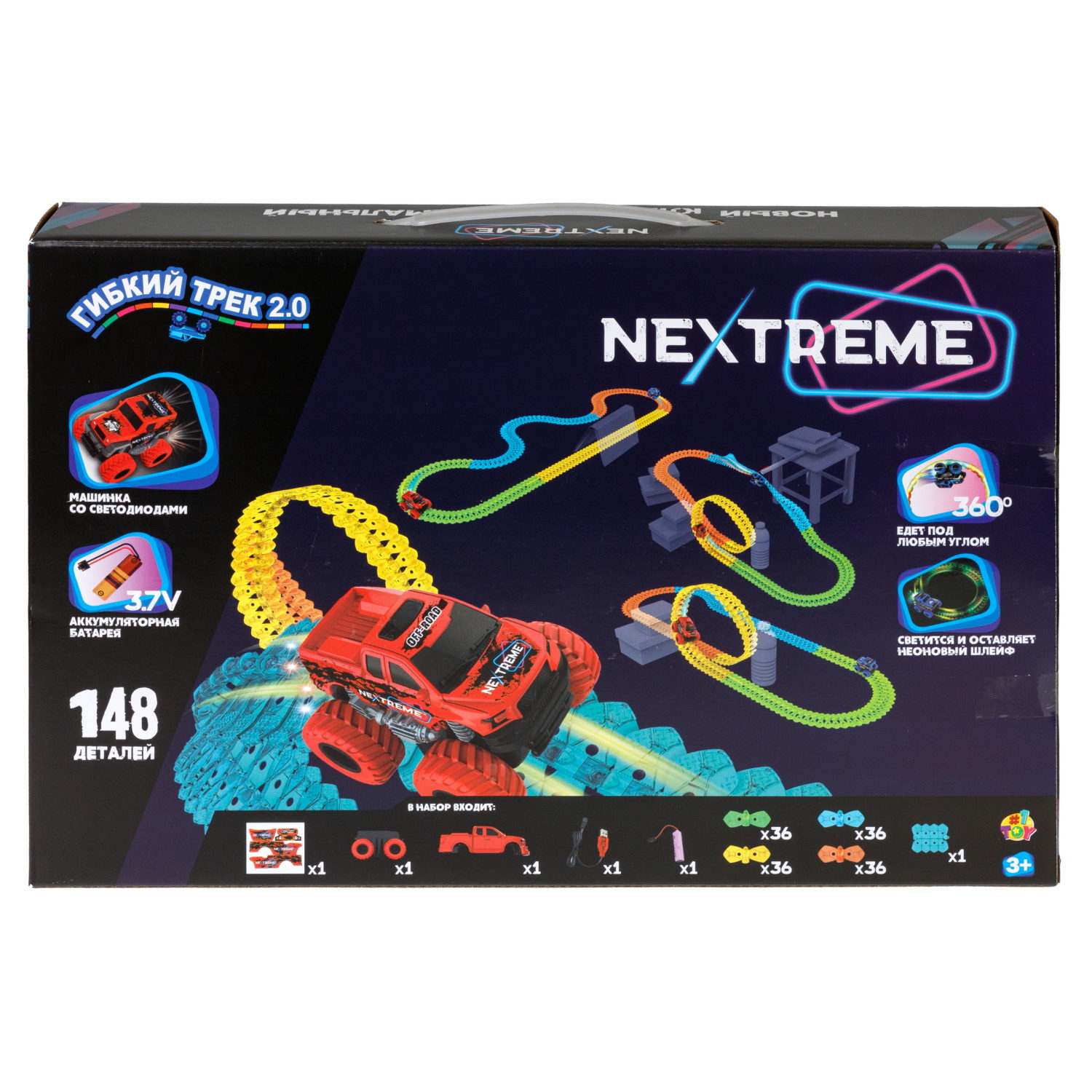 1TOY NEXTREME Гибкий трек 148 деталей, пикап красный с аккумуляторной батареей