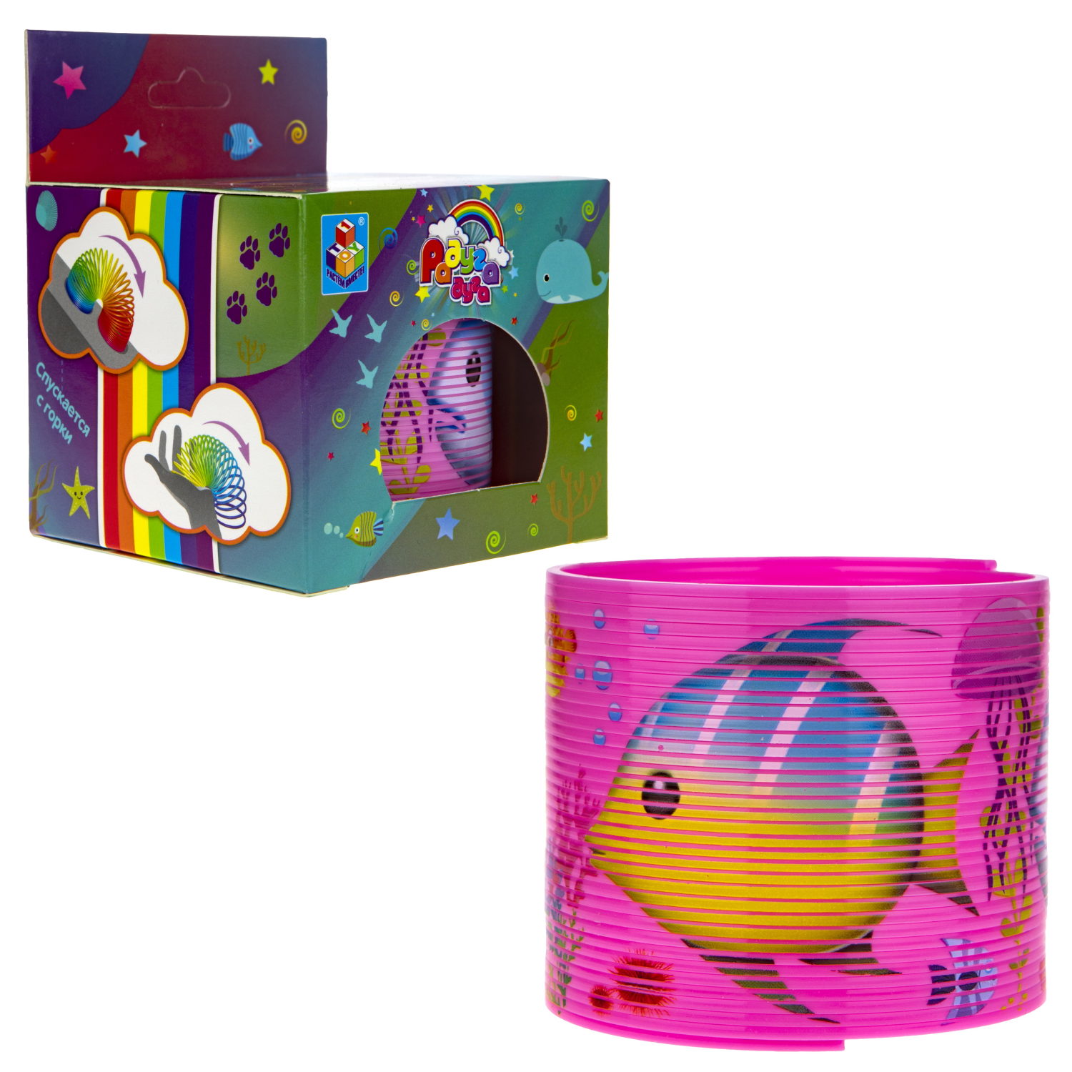 1TOY пружинка Радуга-Дуга морские обитатели, 4 вида в ассортименте