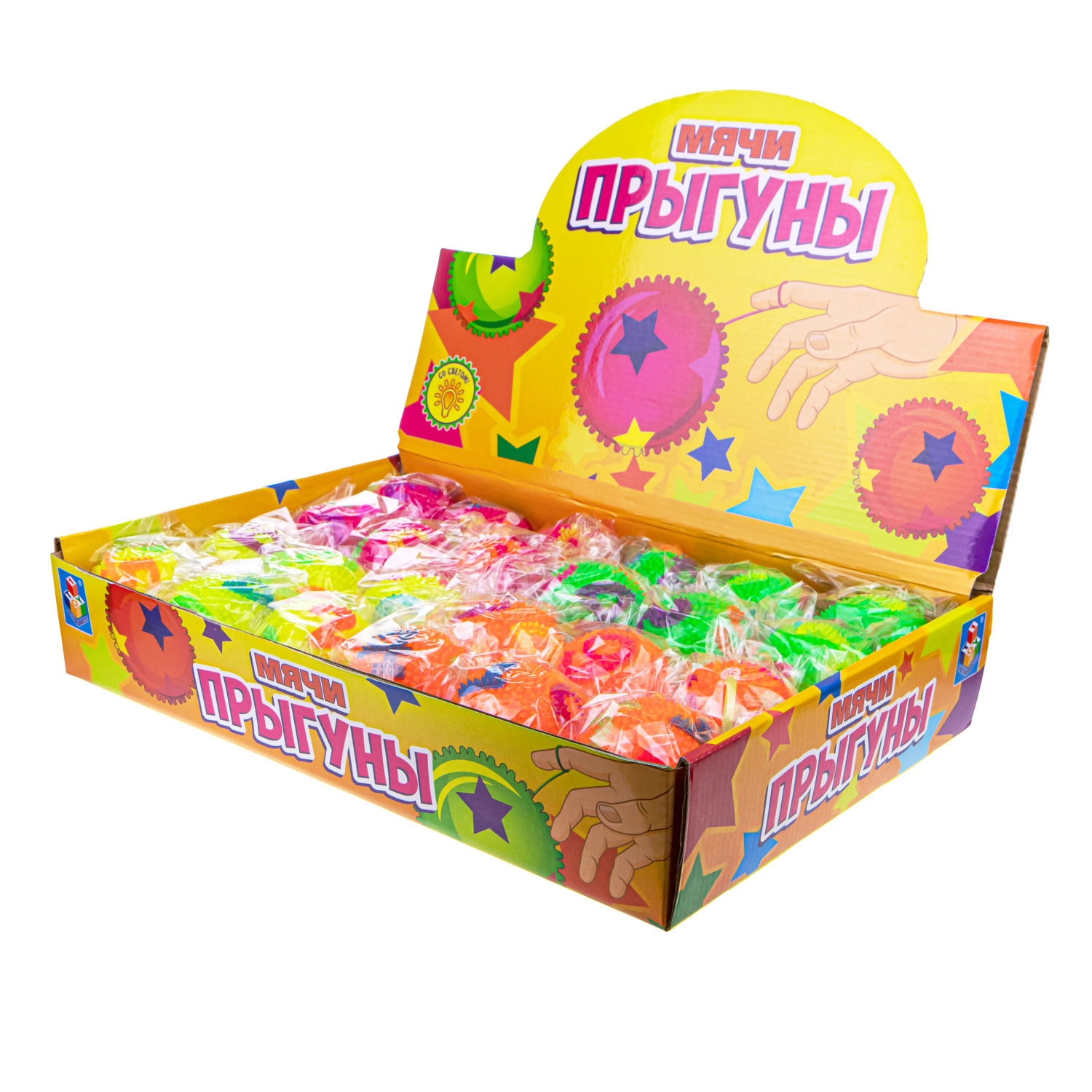 Мячик-прыгун 1TOY цифры, со светом, 6,5 см