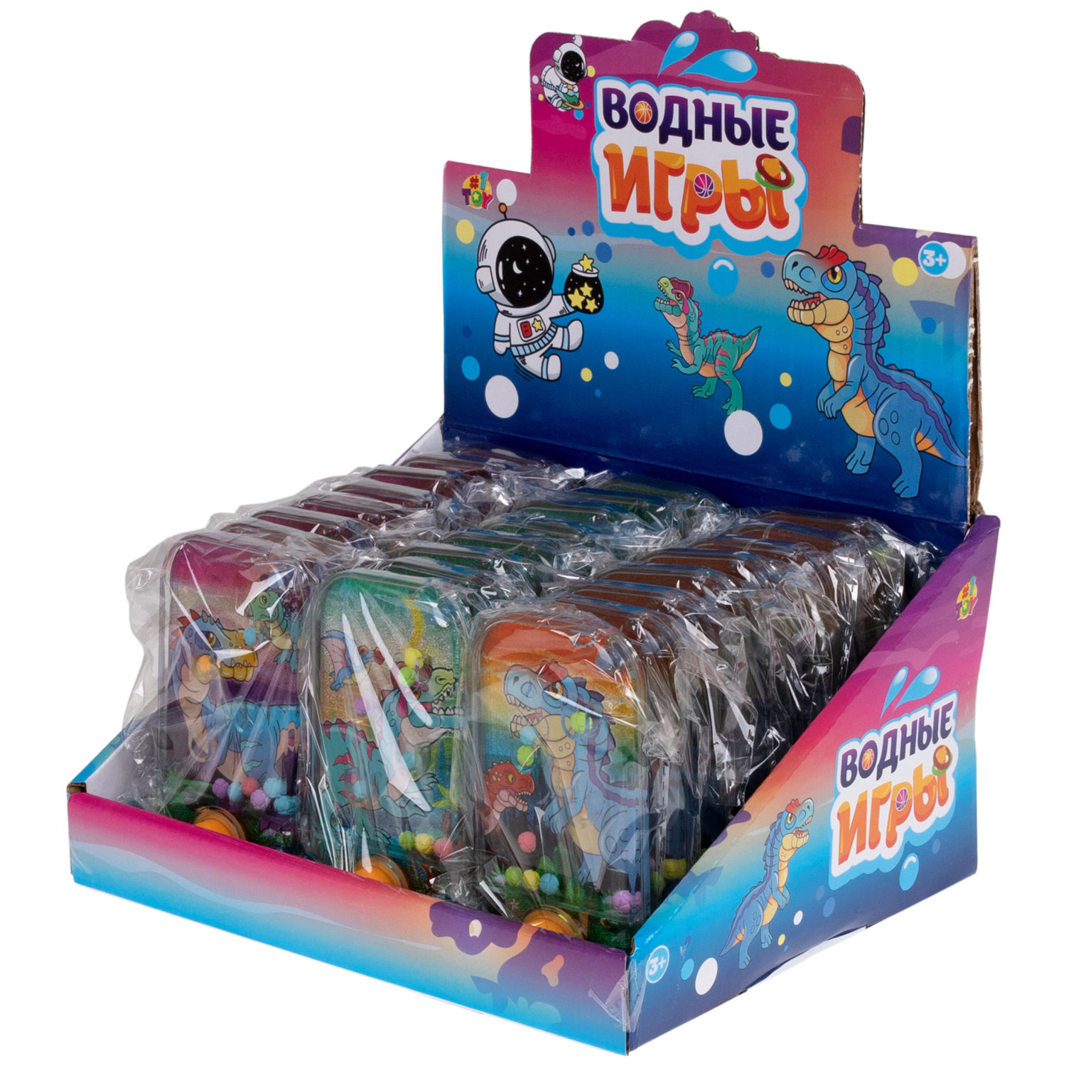 1TOY Игра с водой забрось мячики динозавры, 3 вида в ассортименте