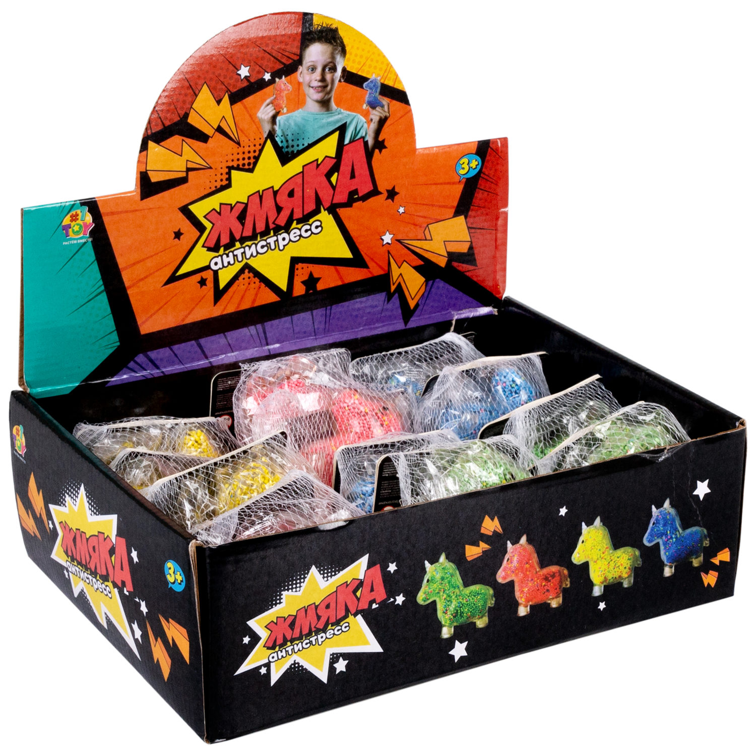 1toy Жмяка единорог с пенопластовыми шариками, 11х8 см, 4 вида в ассортименте