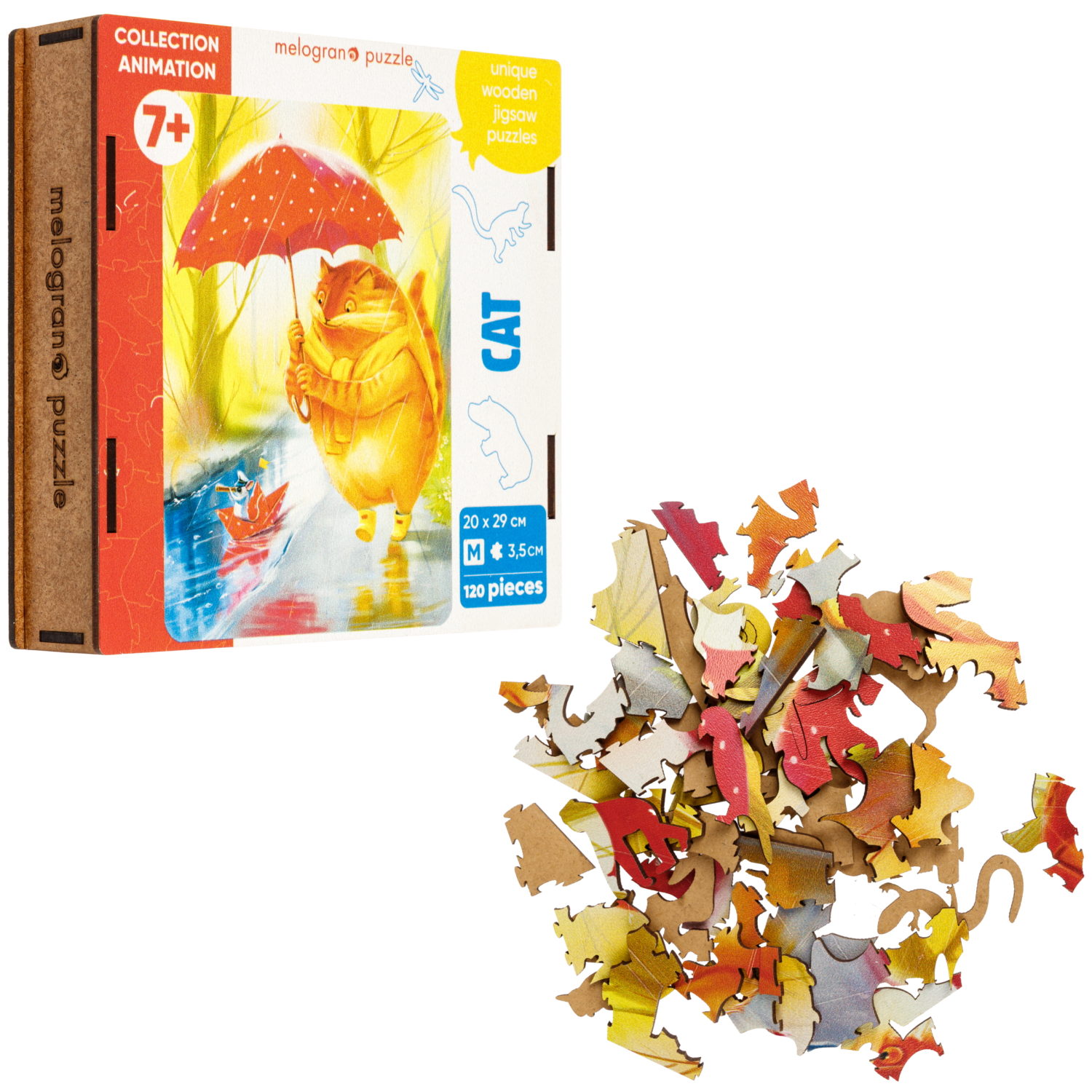 Деревянные пазлы Collection Animals Кот под зонтиком, 120 деталей