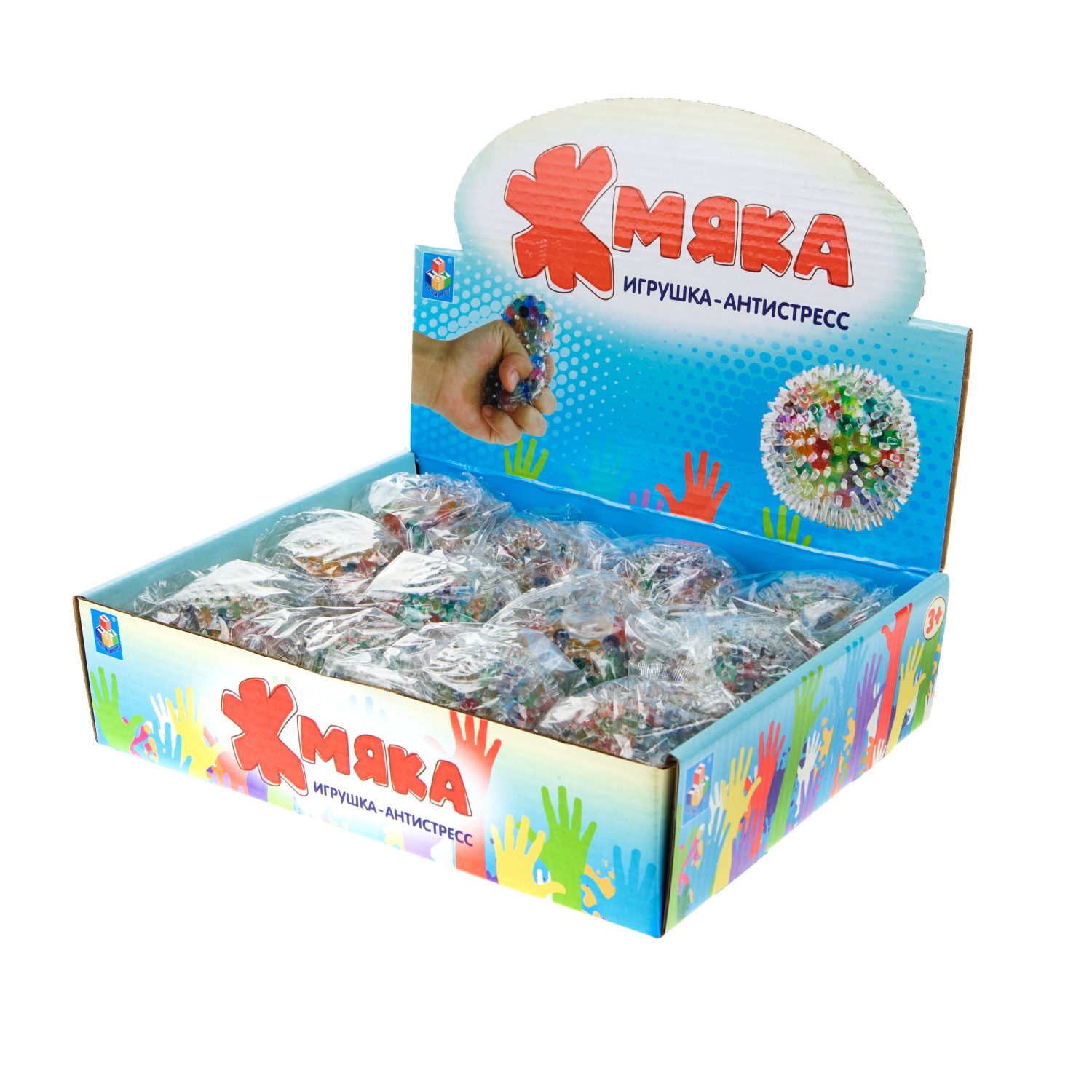 1toy Жмяка шар игольчатый с разноцветными шариками, 6,5 см, 12 шт. в д/б