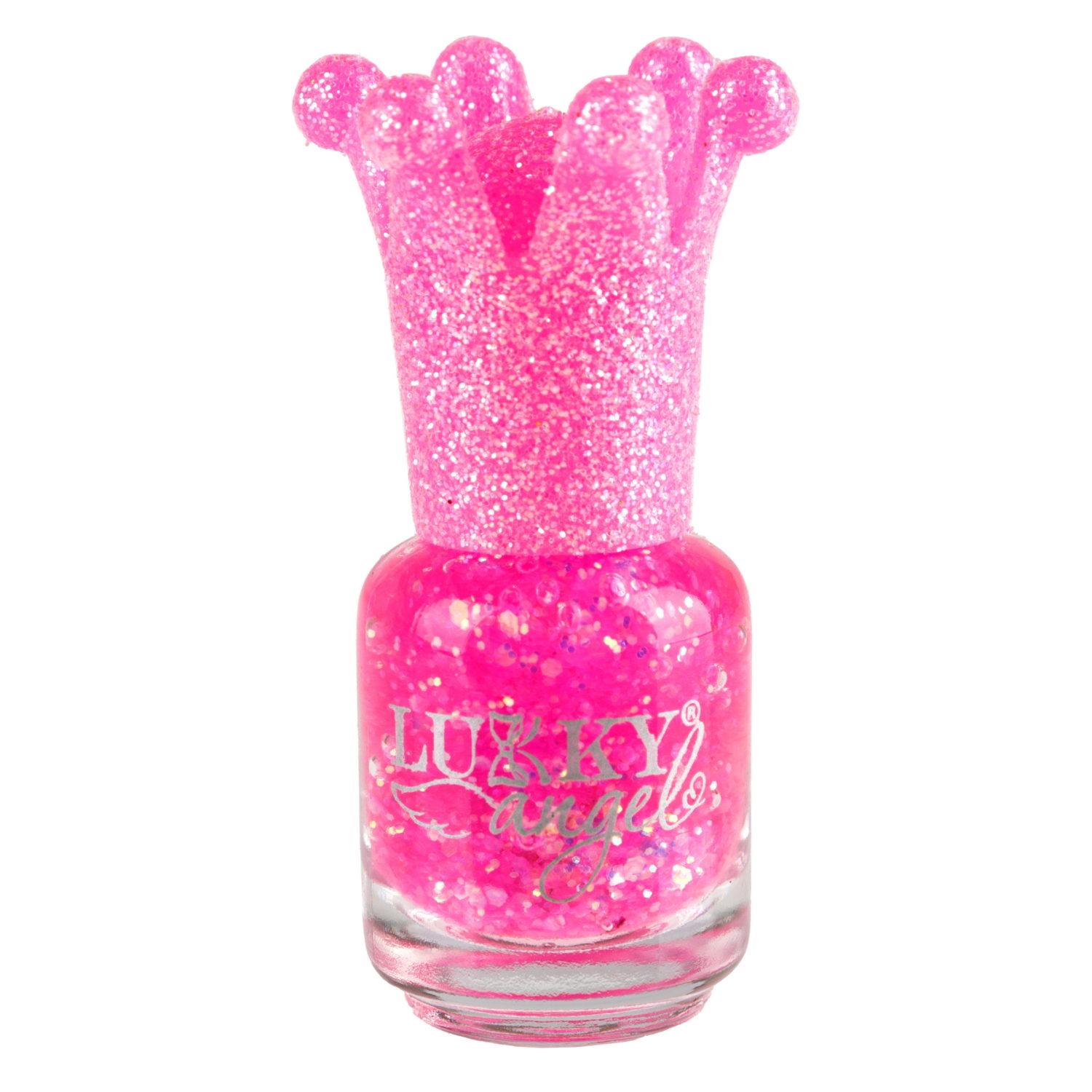 Lukky Angel Лак для ногтей Конфетти, смываемый водой, цвет ярко-розовый с блестками, с ароматом клубники, 5 ml, блистер