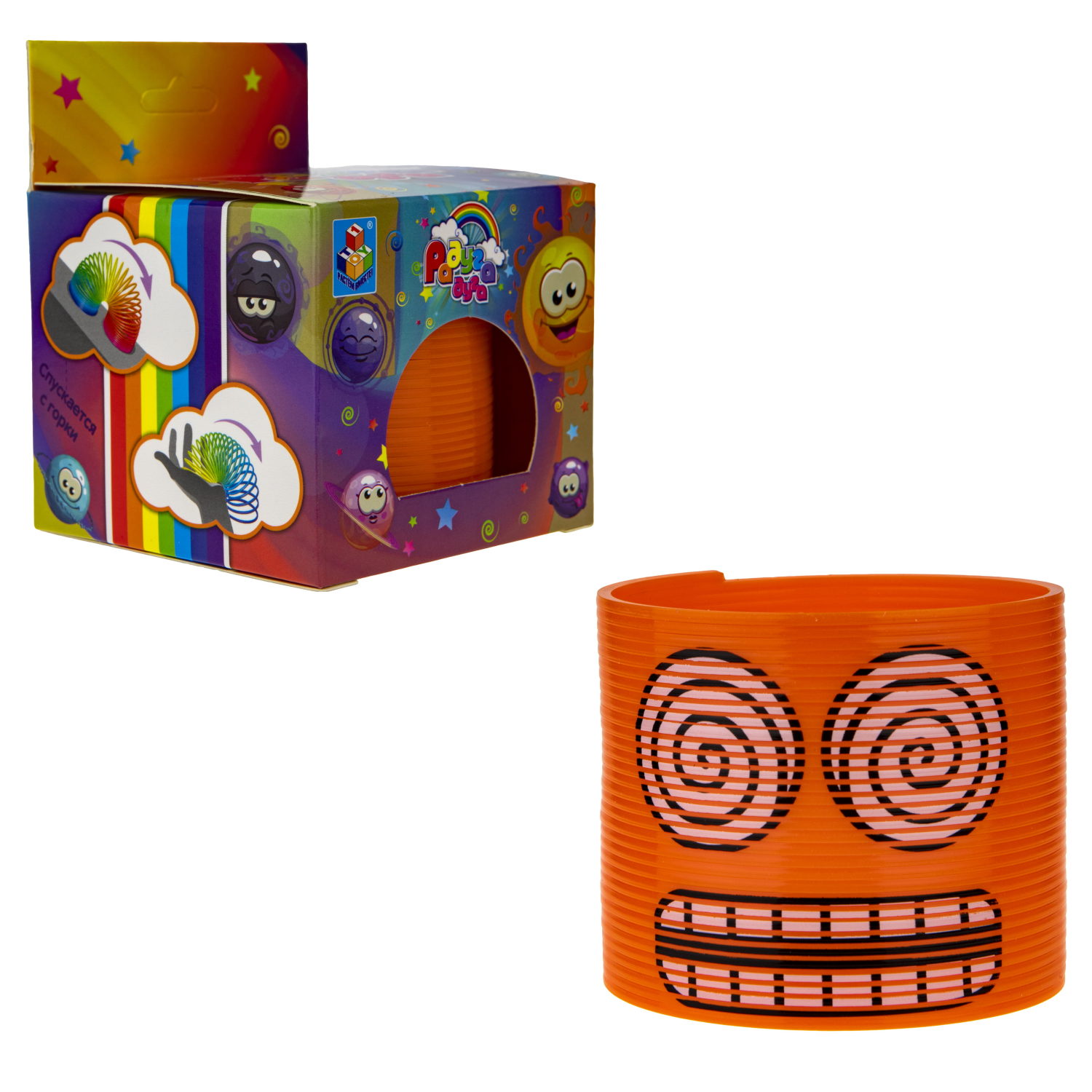 Пружинка радуга 1TOY «Радуга-дуга» Эмоции, 7,5*7,5 см, 6 видов в ассортименте