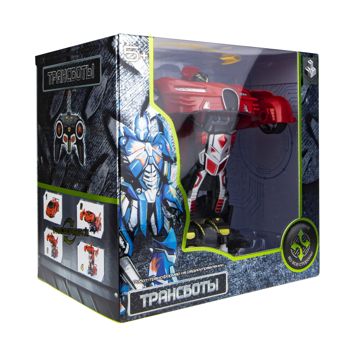 1TOY Трансботы, 1:18 на р/у 27МГц, трансформирующийся в легковую машину 20 см,, 2 цветра синий, красно-черный