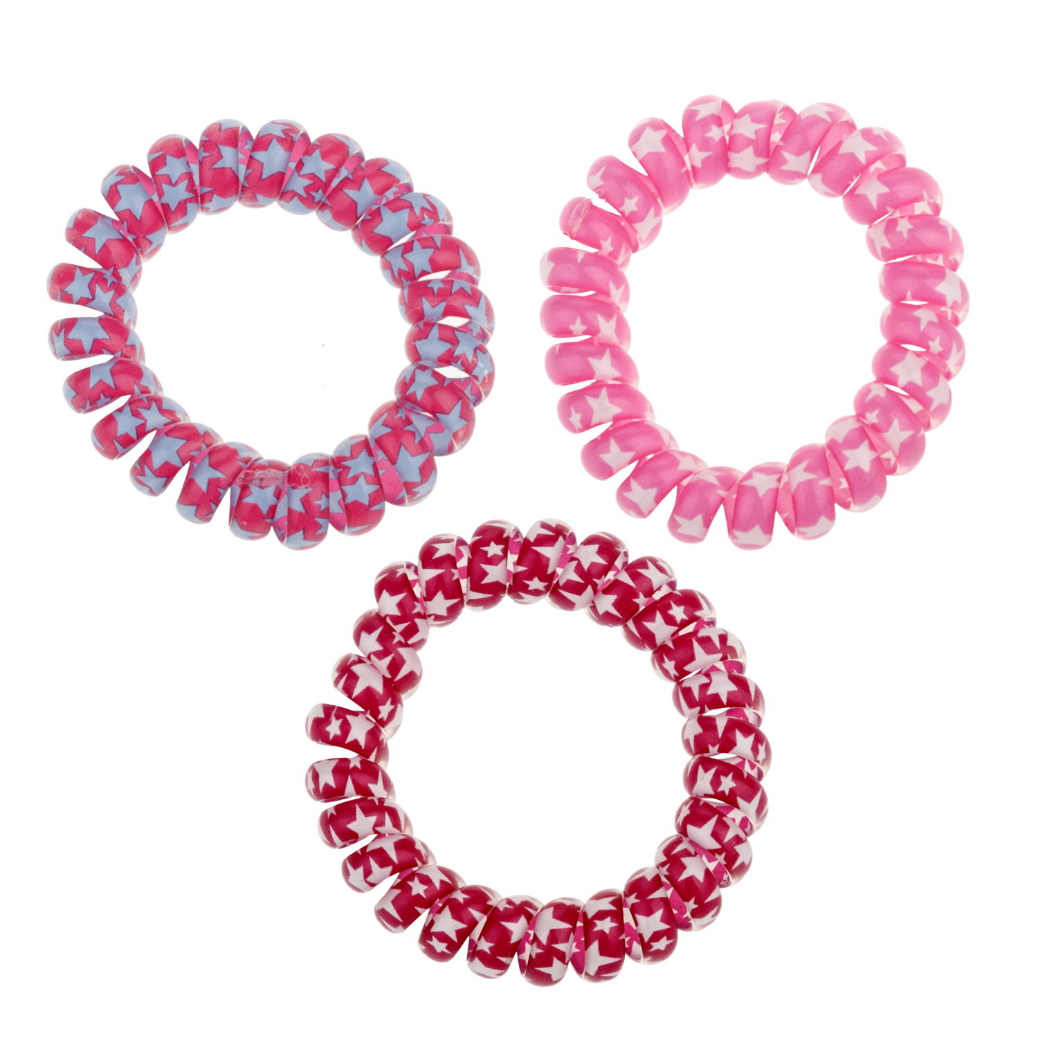 Lukky Fashion набор из 3 резинок д.волос спираль с принтом Звёздочки,цв.:красный/розовый/бордовый