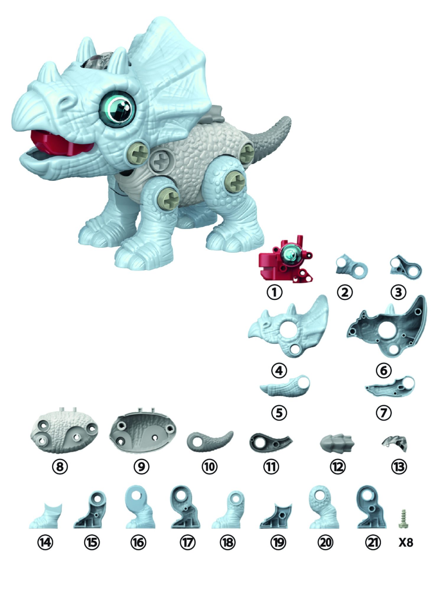 Интерактивная игрушка динозавр 1toy RoboLife Трицератопс, детская, музыкальная, конструктор, робот, со световыми эффектами, для девочек и мальчиков