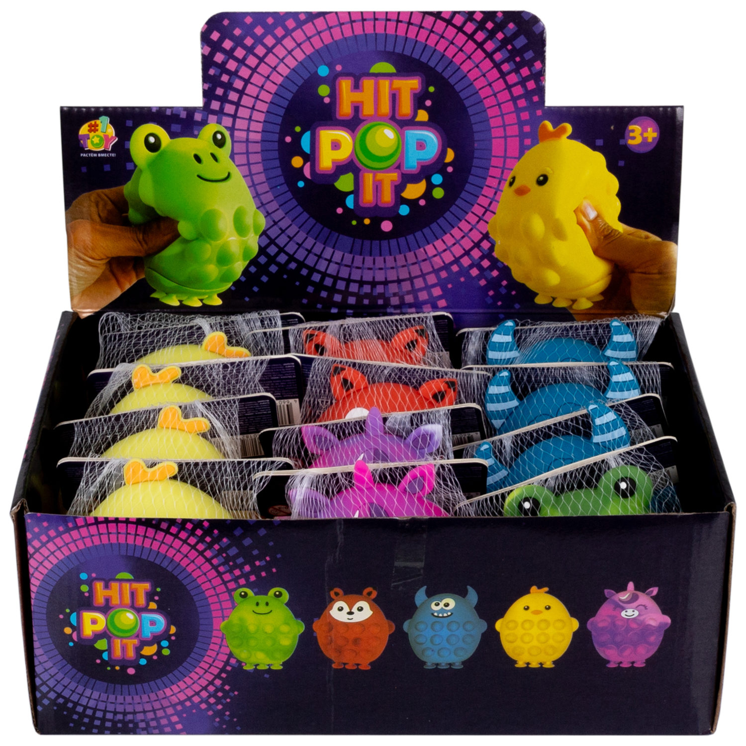 1TOY Жмяка Hit Pop It "Животные" 11х9х5 см, 5 видов на присосках в ассортименте