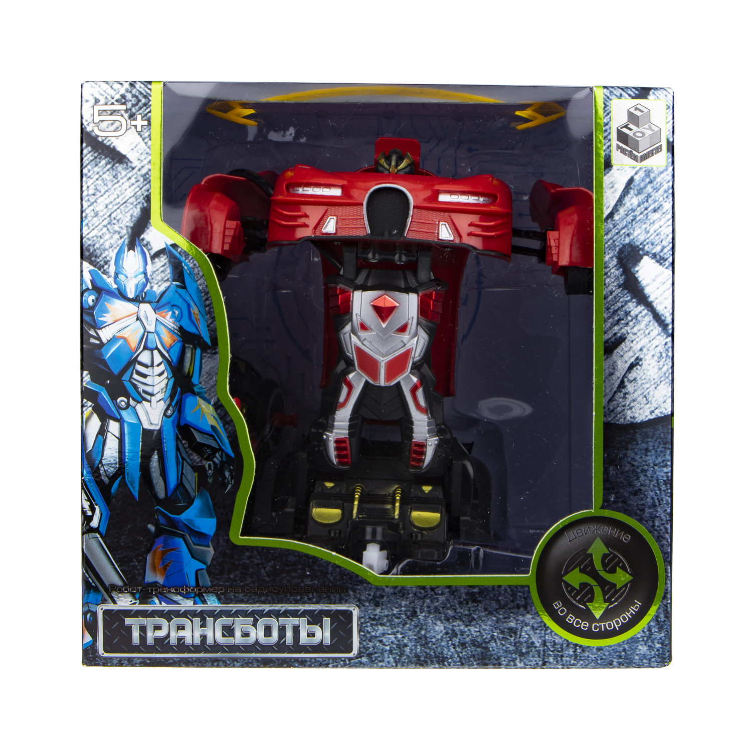 1TOY Трансботы, 1:18 на р/у 27МГц, трансформирующийся в легковую машину 20 см,, 2 цветра синий, красно-черный