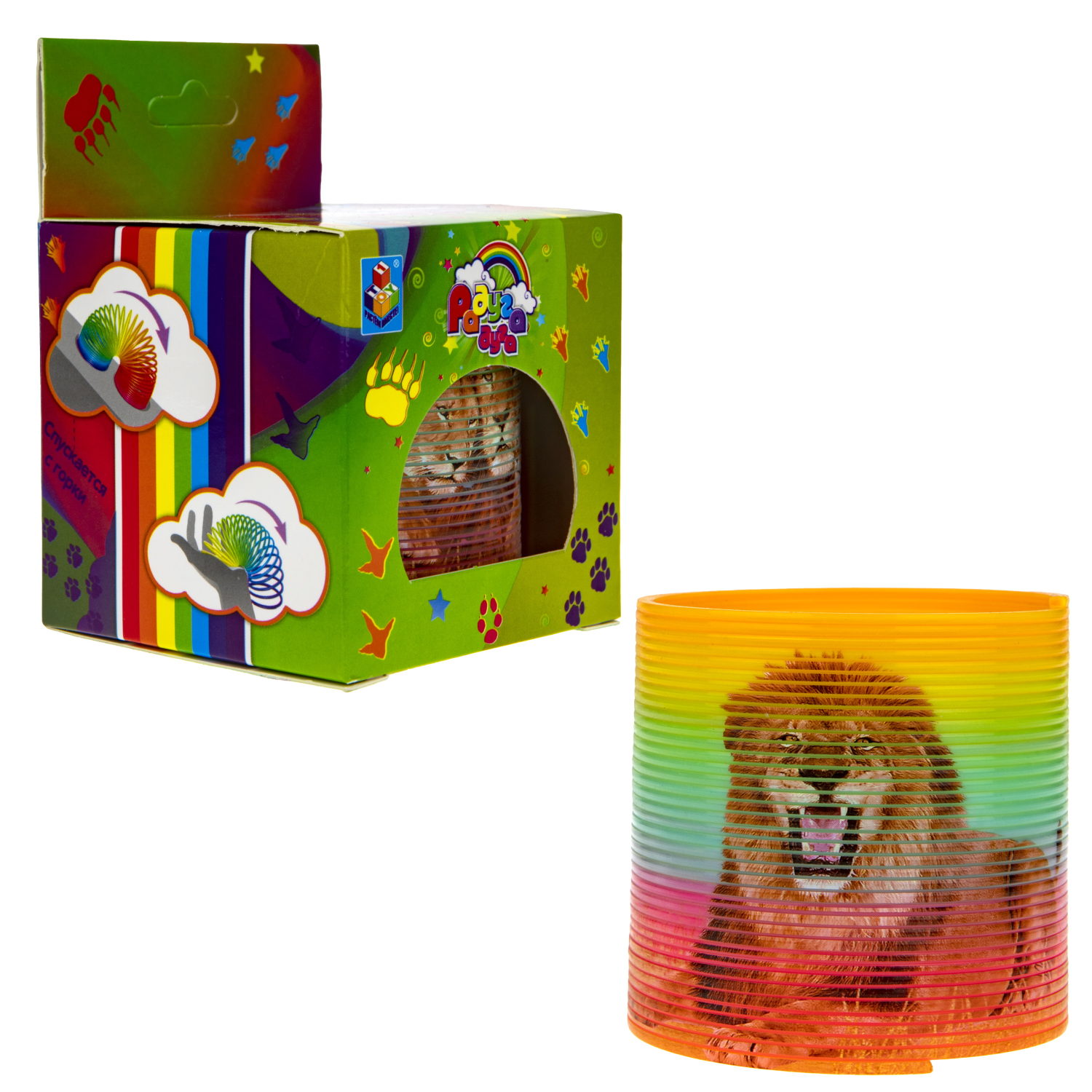 Пружинка радуга 1TOY «Радуга-дуга» Сафари, 6,5*6,5 см, 4 вида в ассортименте