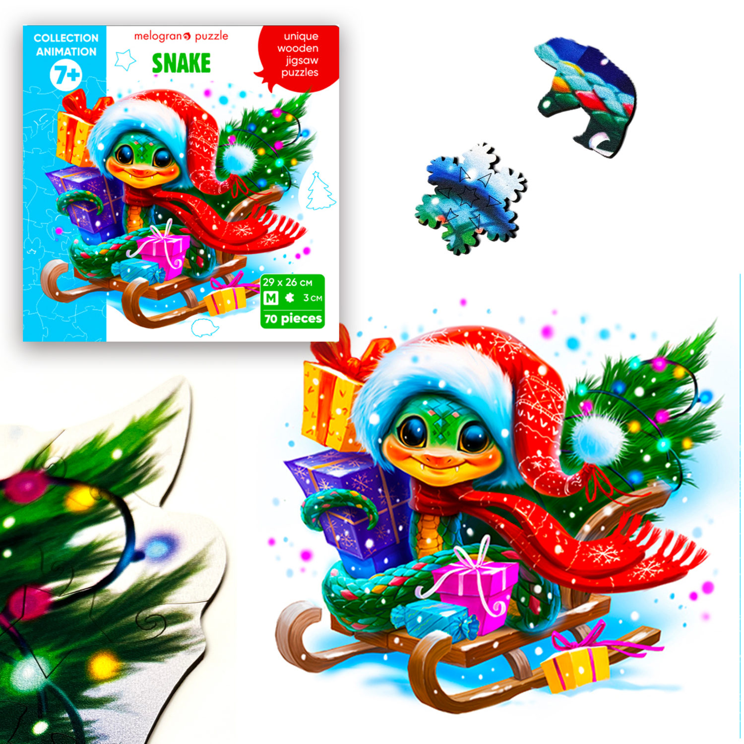 Деревянные пазлы Collection Animation Змея на санках, 70 деталей, 29х26 см, 7+