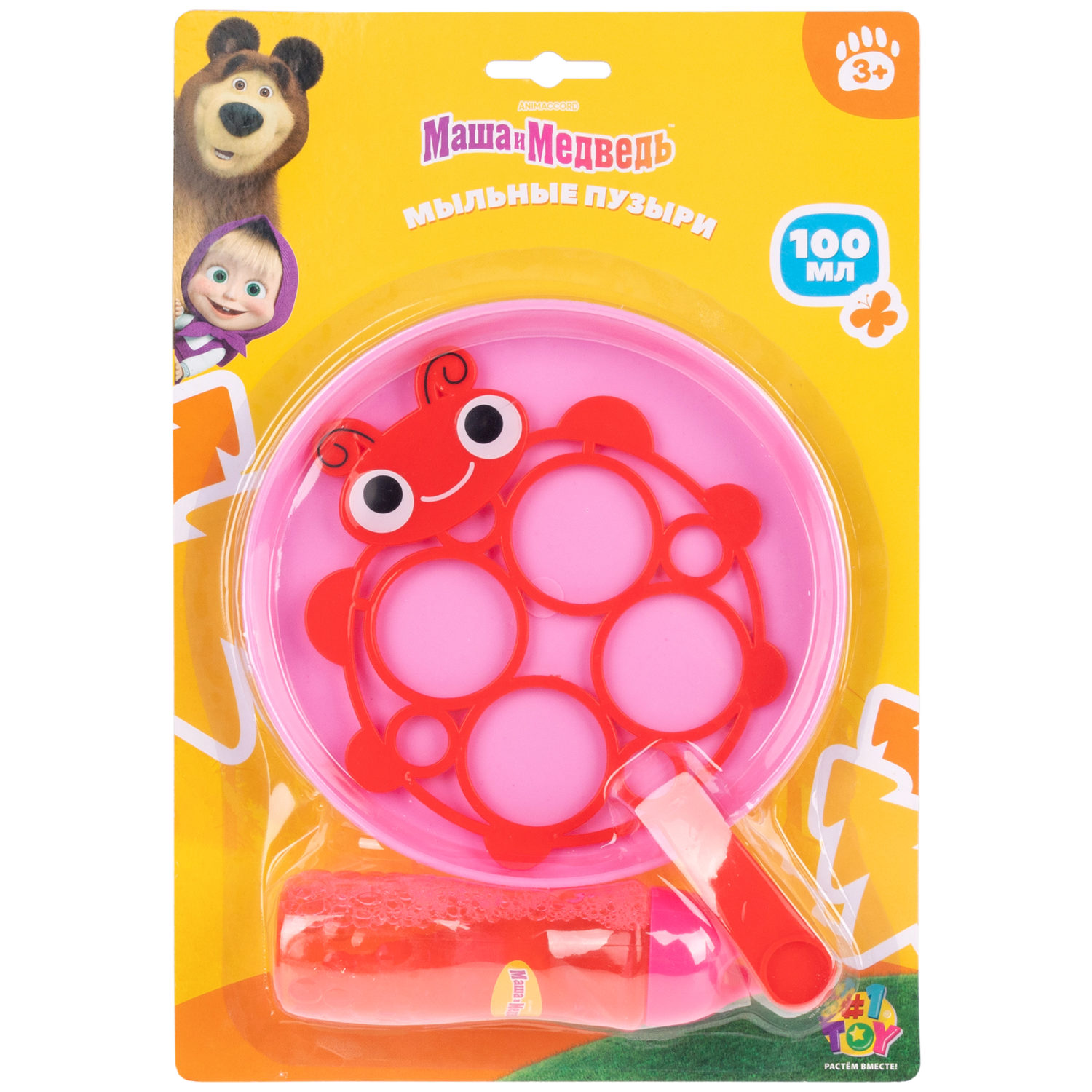 Мыльные пузыри 1TOY Маша и медведь, Божья коровка, с лотком и венчиком, 100 мл