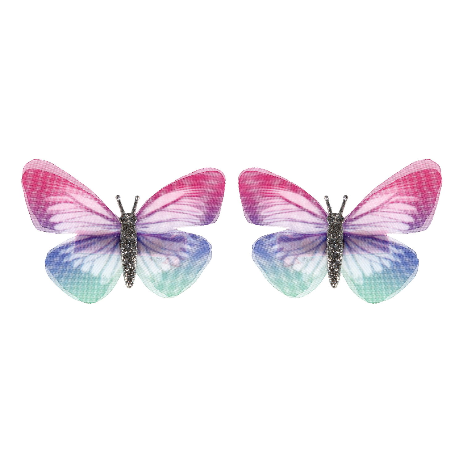 Заколки для волос Lukky Fashion Бабочки Шифон Принт, детские, для девочки, зажимы, 2 цвета в ассортименте, набор 2 шт.