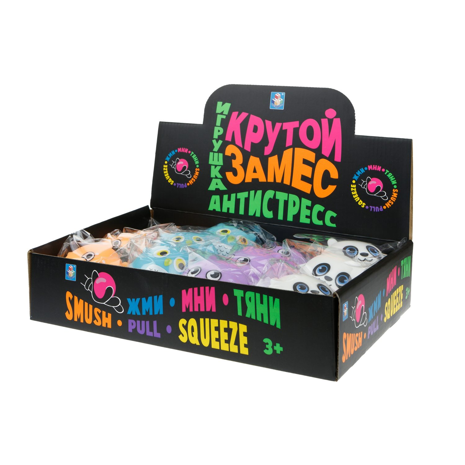 1TOY Крутой замес, игрушка-антистресс, котик, панда, сова, хомяк, 4 вида в ассортименте, 1 шт.