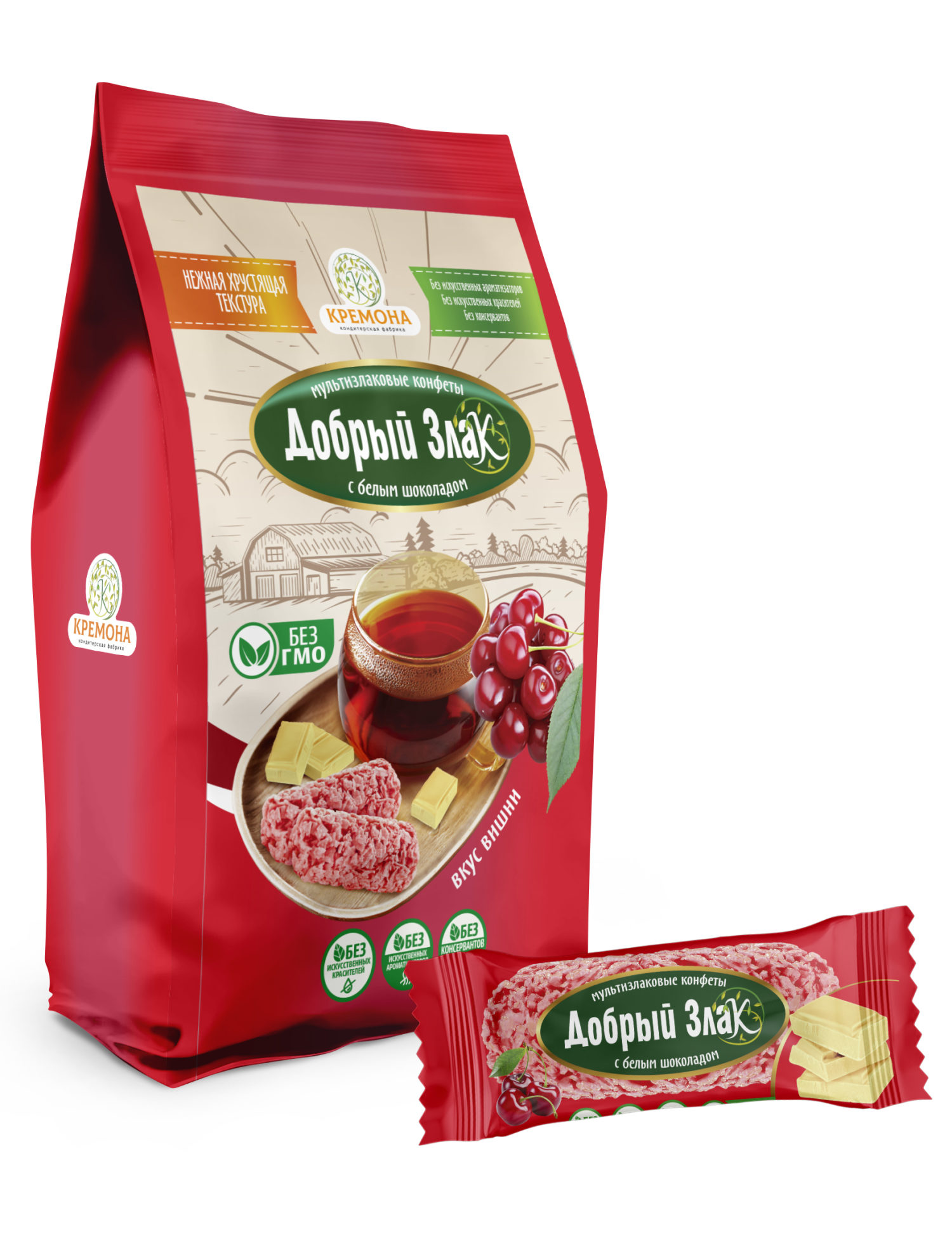 Мультизлаковые конфеты Добрый злак с молочным шоколадом и вкусом вишни, злаковые, 150 г