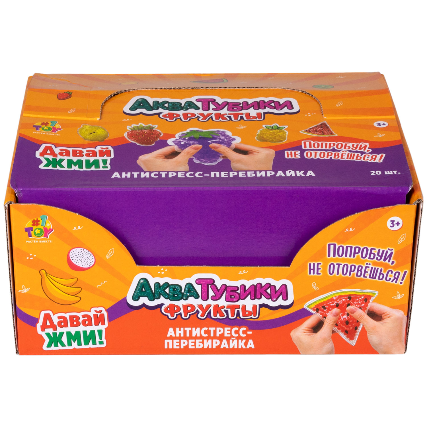 Акватубики переливайка 1TOY «Фрукты» скользун с водой внутри, антистресс для рук, жмякалка, 10 видов в ассортименте