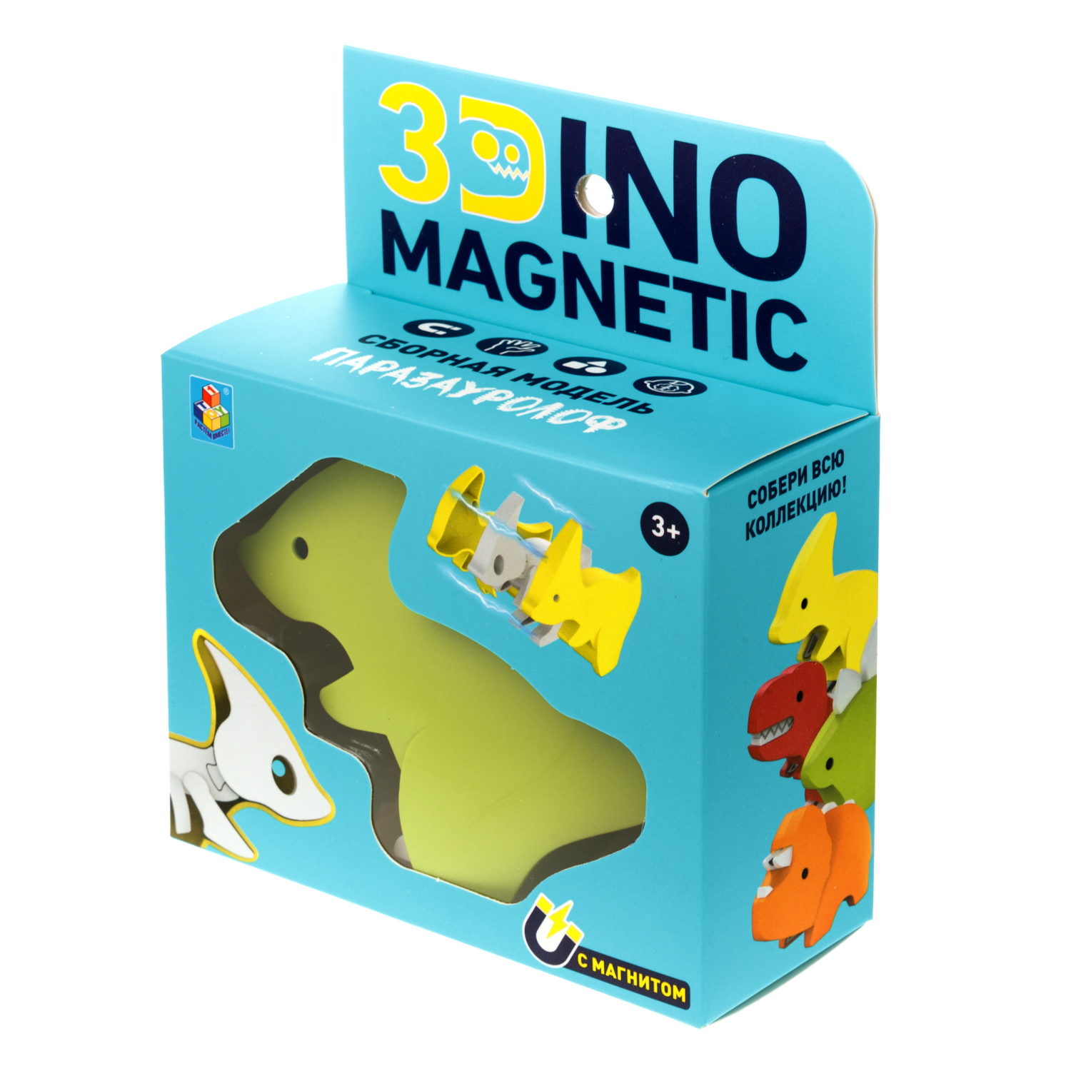Игрушка динозавр 1TOY 3Dino Magnetic Паразауролоф, сборный, с магнитом, для развития моторики и сил рук, цвет в ассортименте 