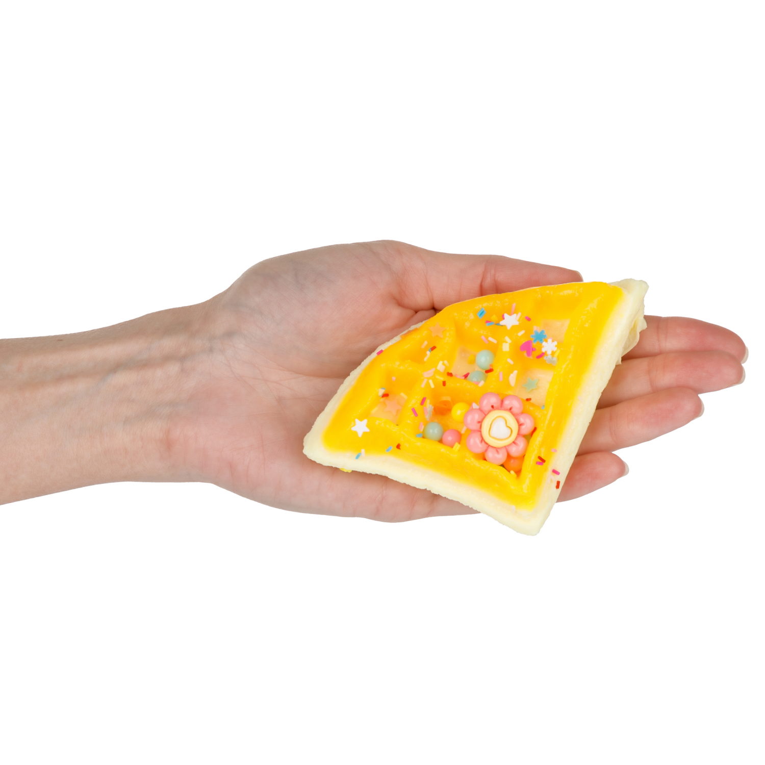 Игрушка-антистресс 1TOY Крутой замес «Няшка-вкусняшка», «Вафля бельгийская с посыпками», с колокольчиком, с оранжевой глазурью